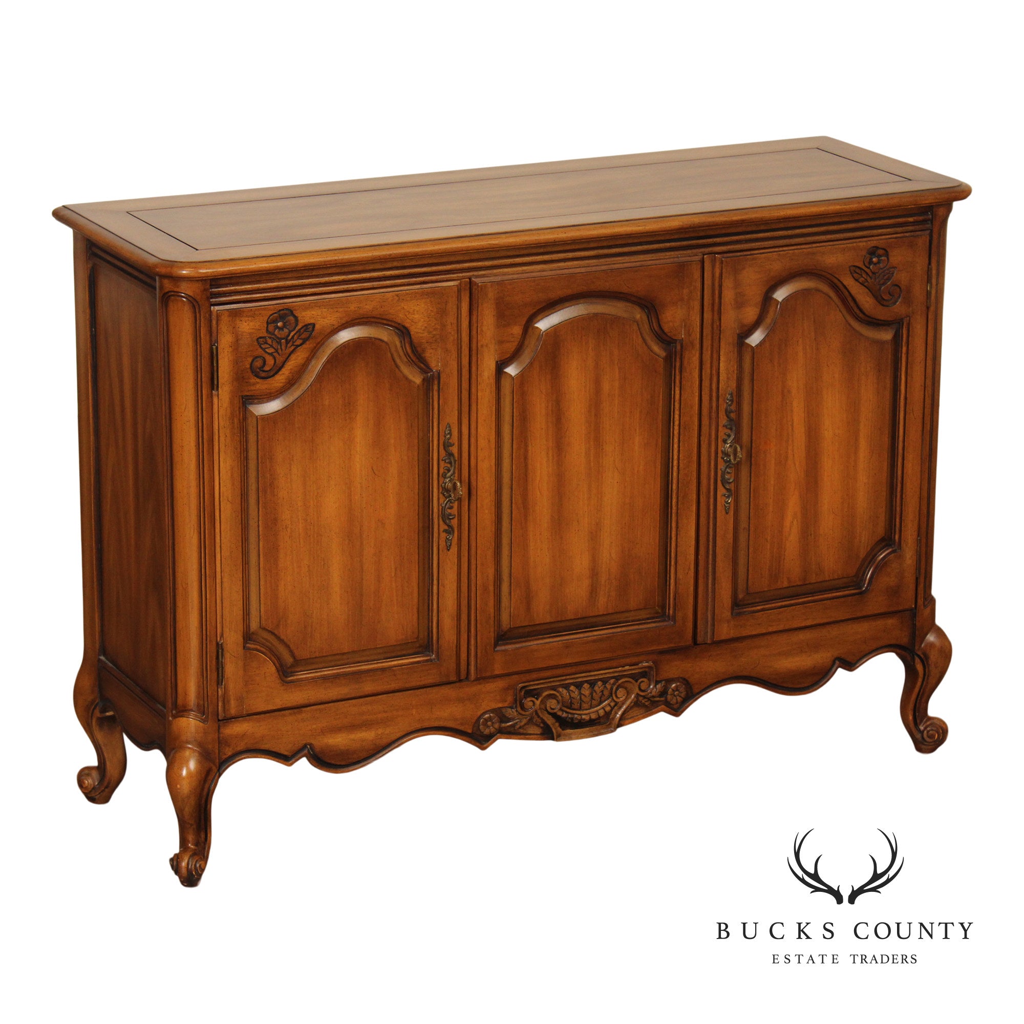 French Provincial Style Vintage Narrow Walnut Console Cabinet