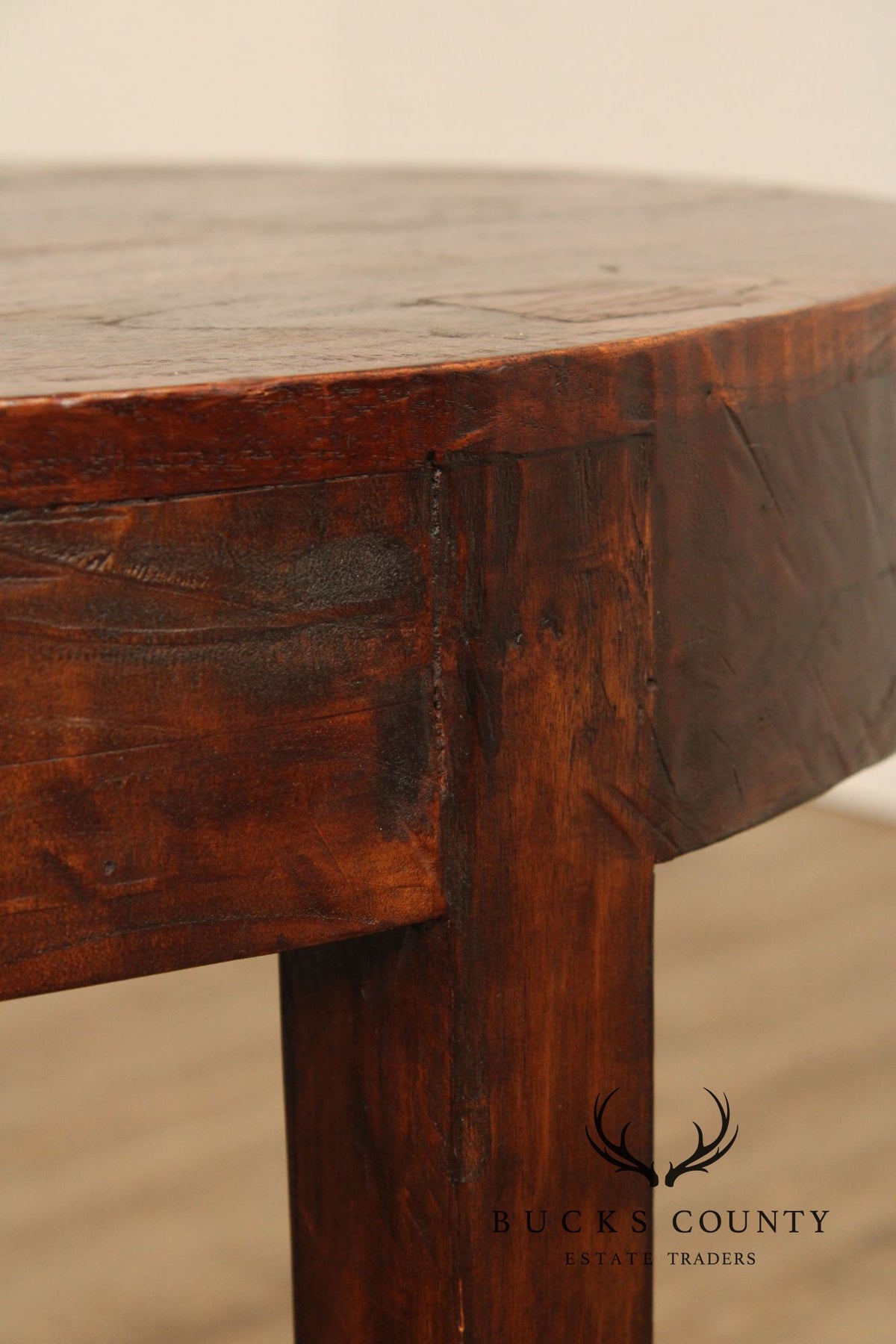 Rustic Round Two-Tier Hardwood Side Table