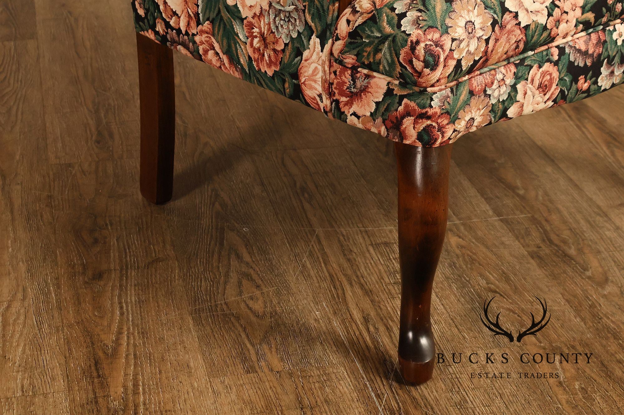 Queen Anne Style Vintage Channel Back Armchair