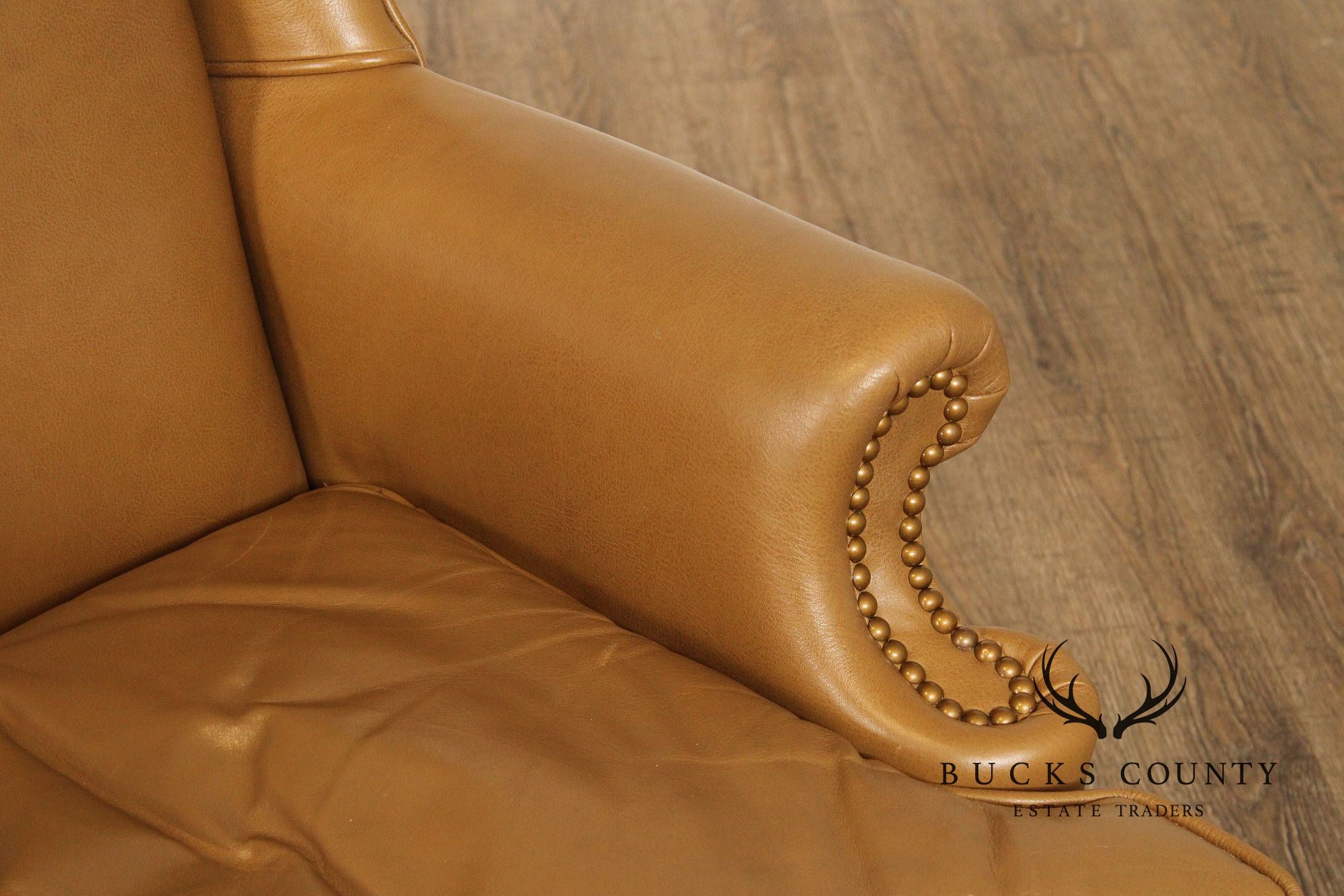 Dapha Chippendale Style Leather Wingback Chair and Ottoman