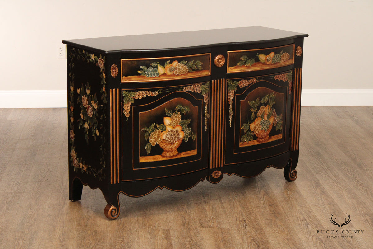 Rustic Italian Style Paint Decorated Marble Top Buffet