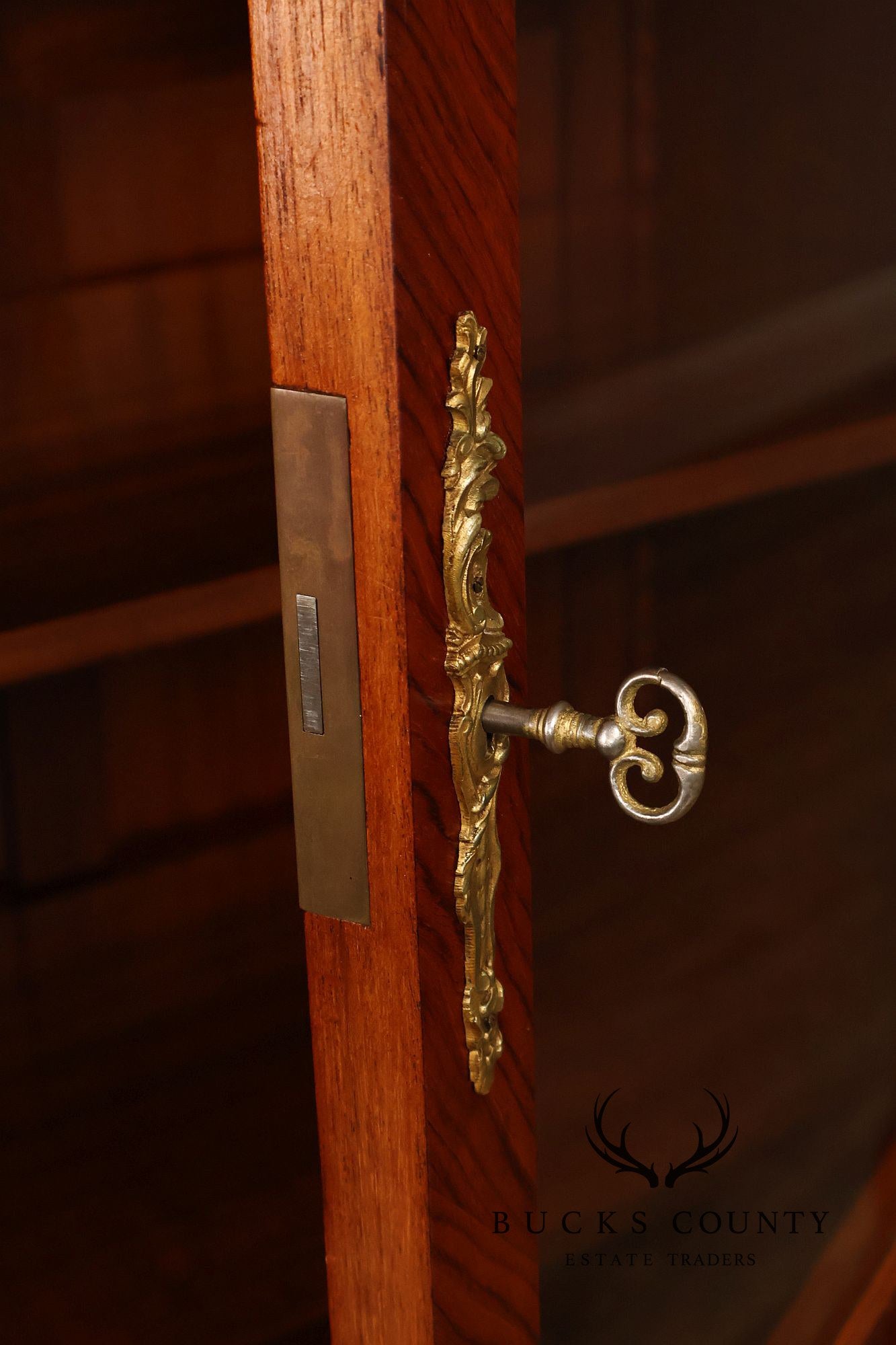 French Louis XV Style Burl Wood Three Door Bookcase Display Cabinet