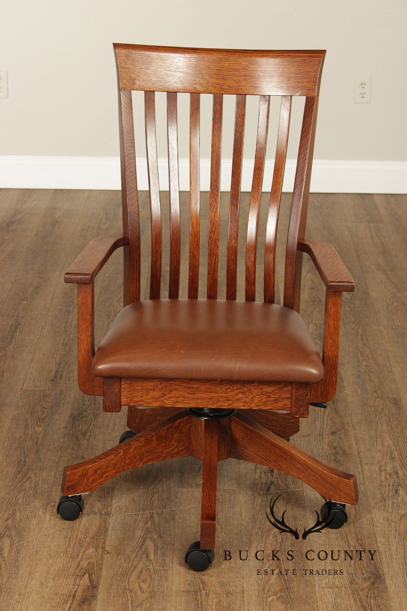 Mission Style Custom Quality Oak and Leather Executive Office Chair