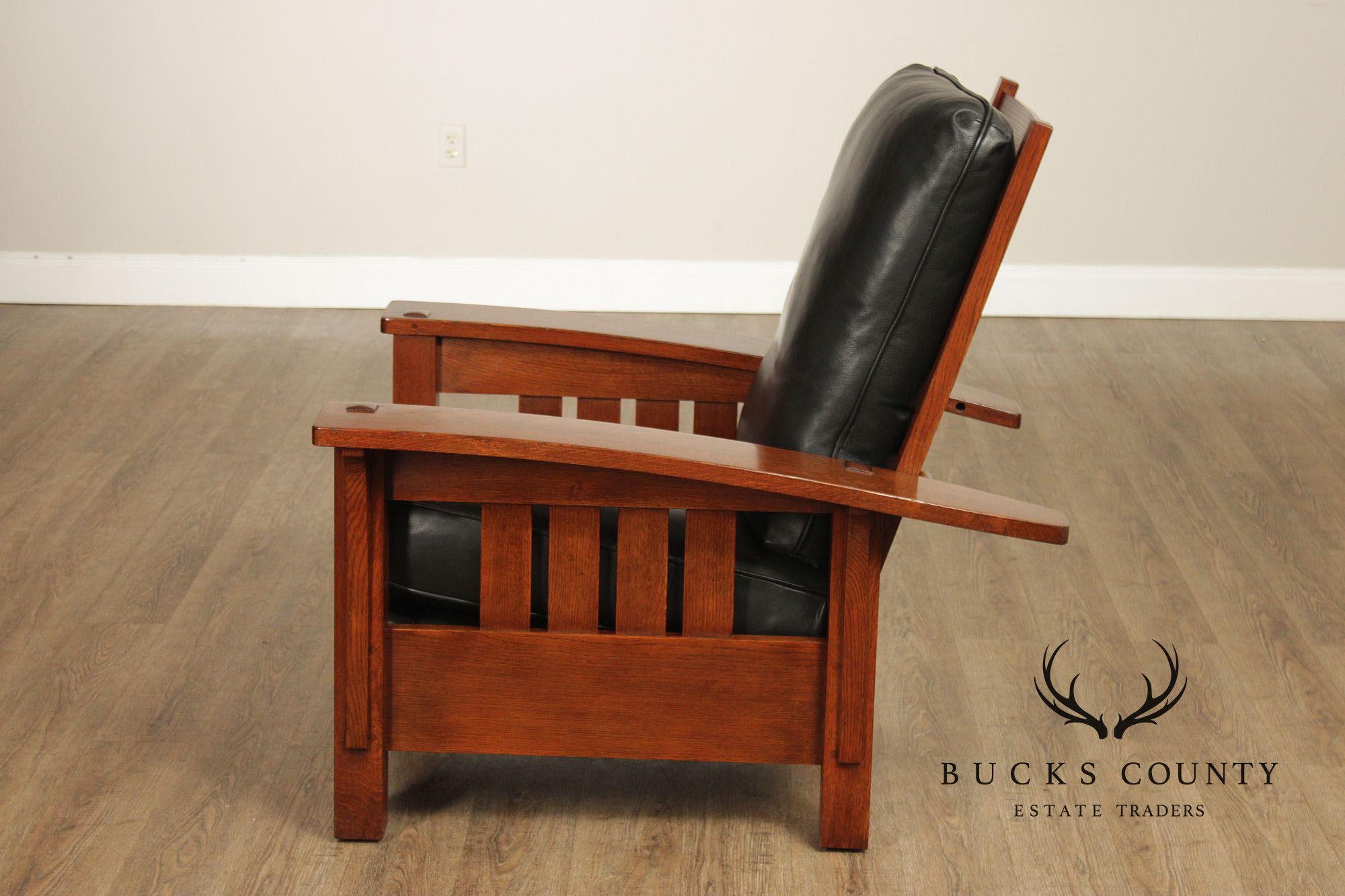 Stickley Mission Collection Oak Bow Arm Morris Chair and Ottoman