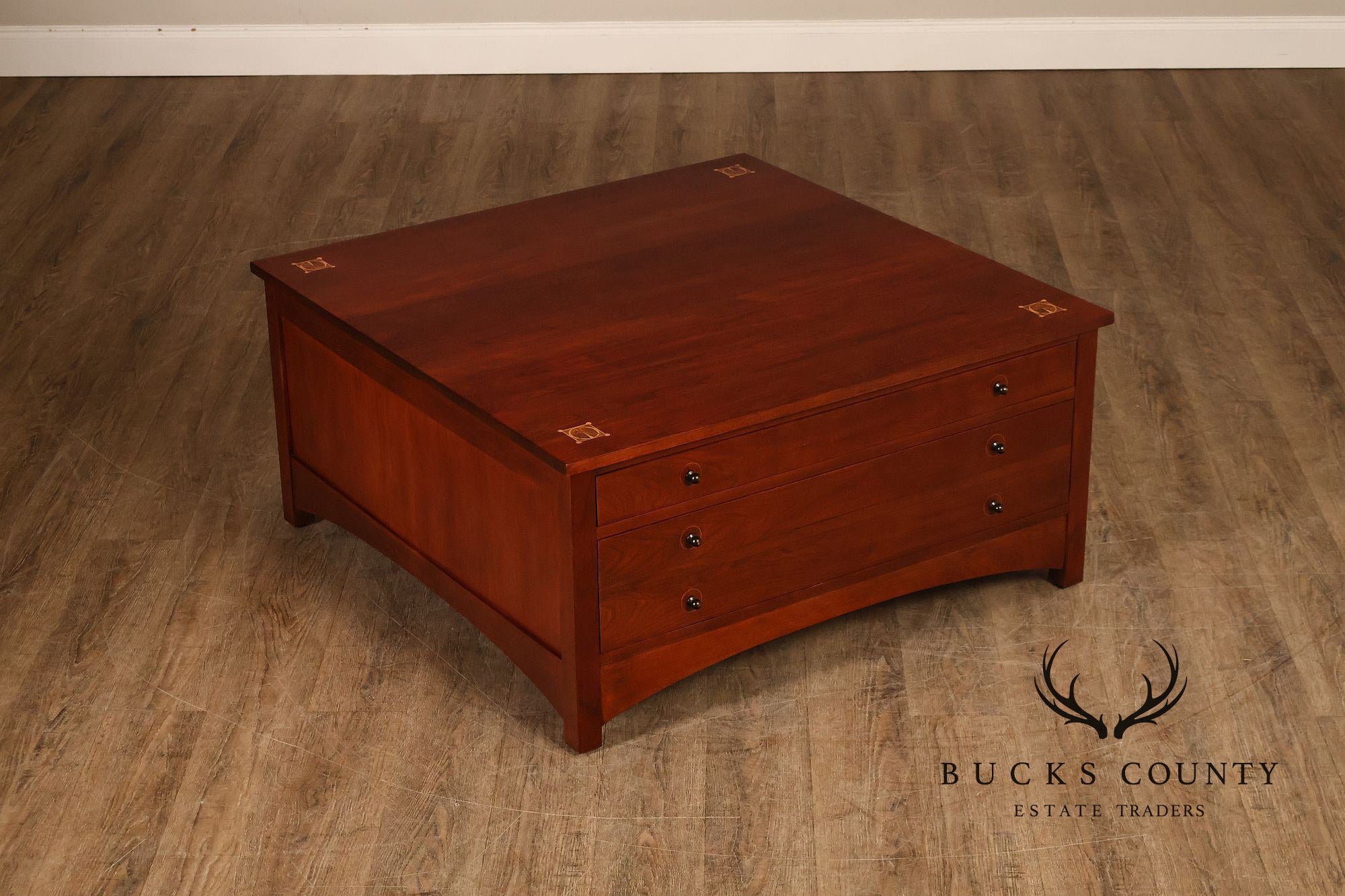 Stickley Harvey Ellis Square Cherry Storage Cocktail Table