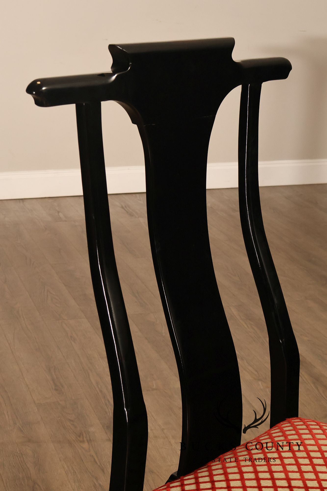 12 Custom Black Lacquered Asian Inspired Dining Chairs