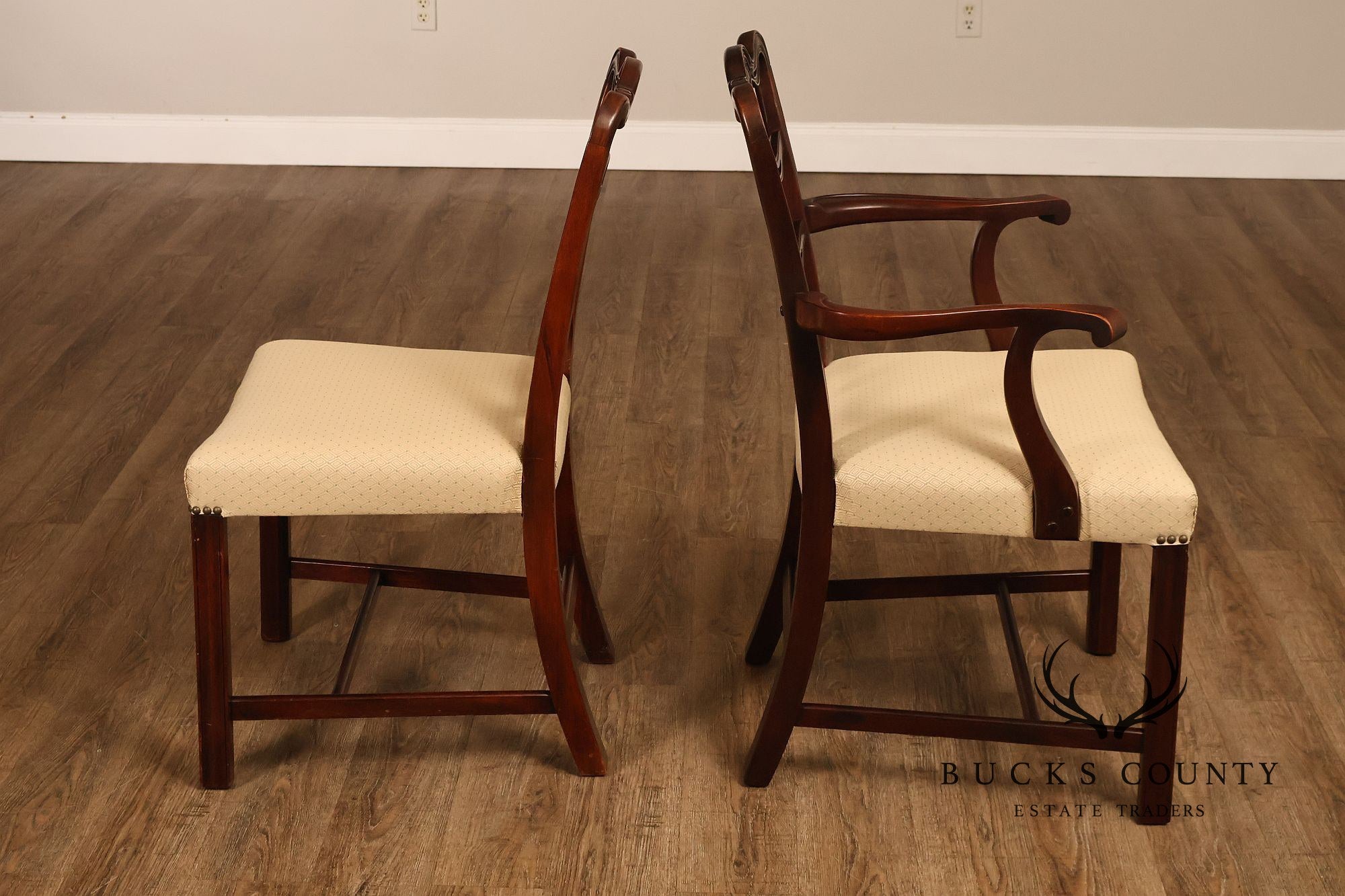 Chippendale Style Set of Eight Mahogany Ladder Back Dining Chairs