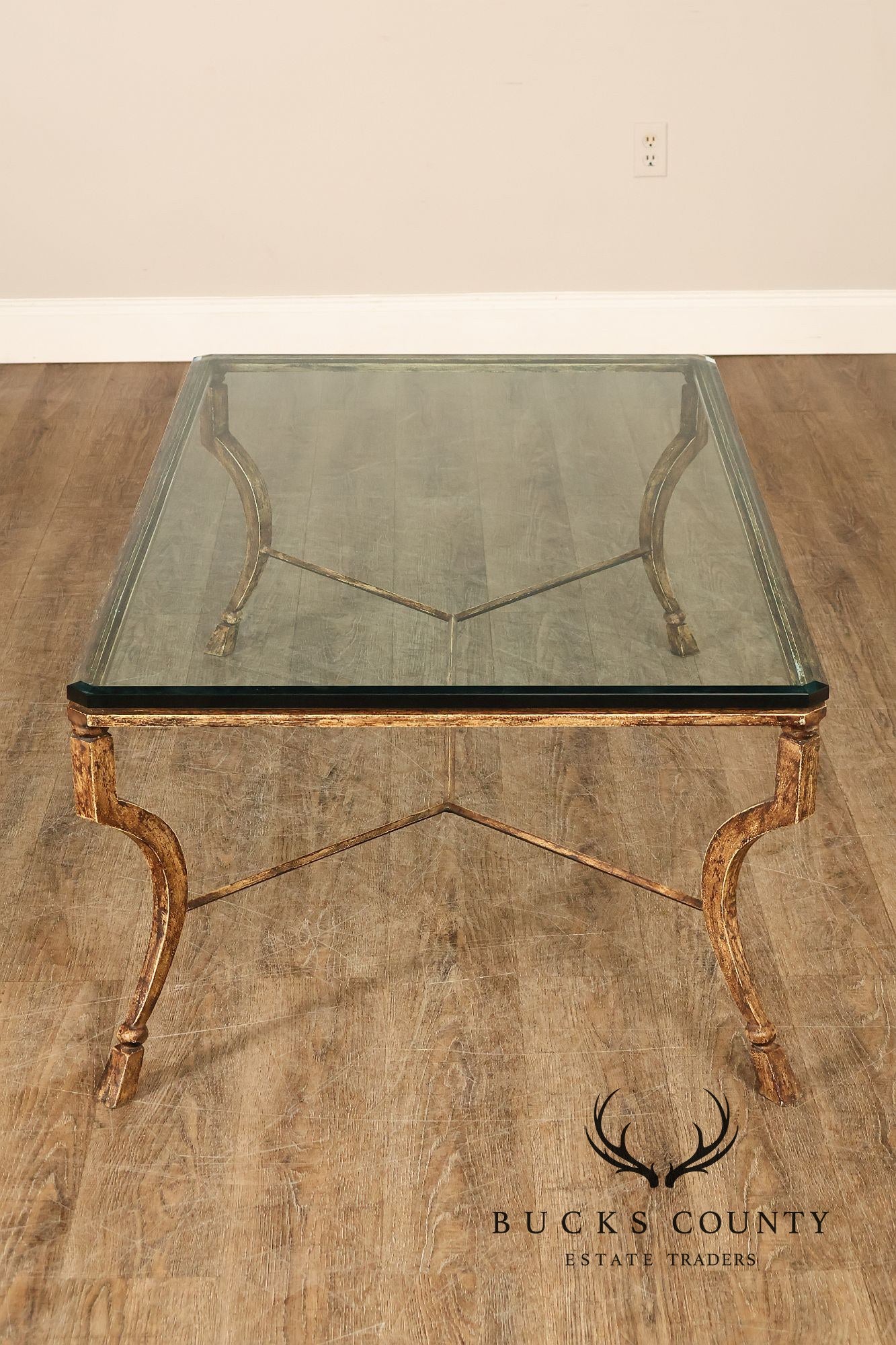 Minton Spindell 'Durant' Glass Top Iron Coffee Table