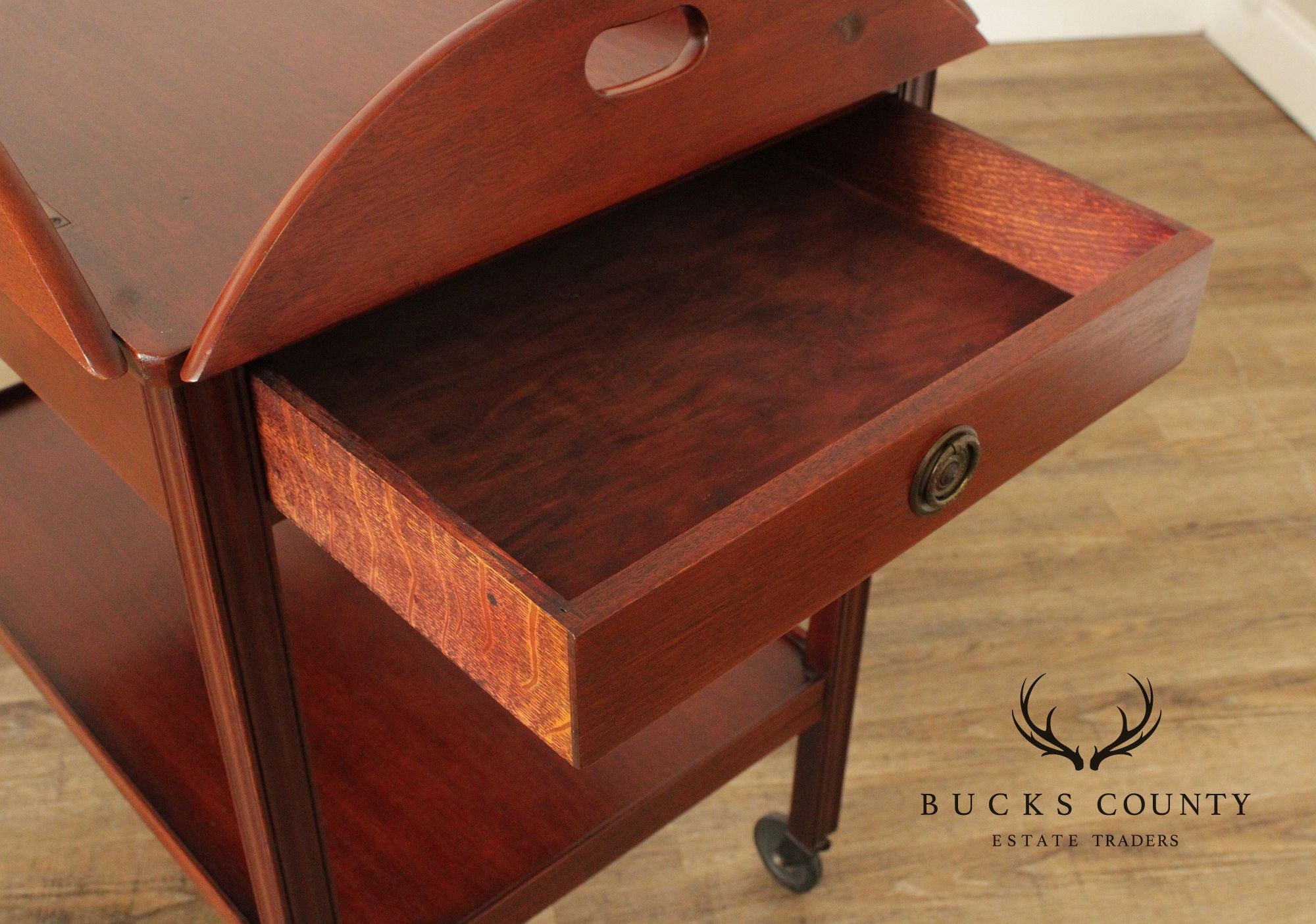 Chippendale Style Vintage Mahogany Butler's Tray Bar Cart