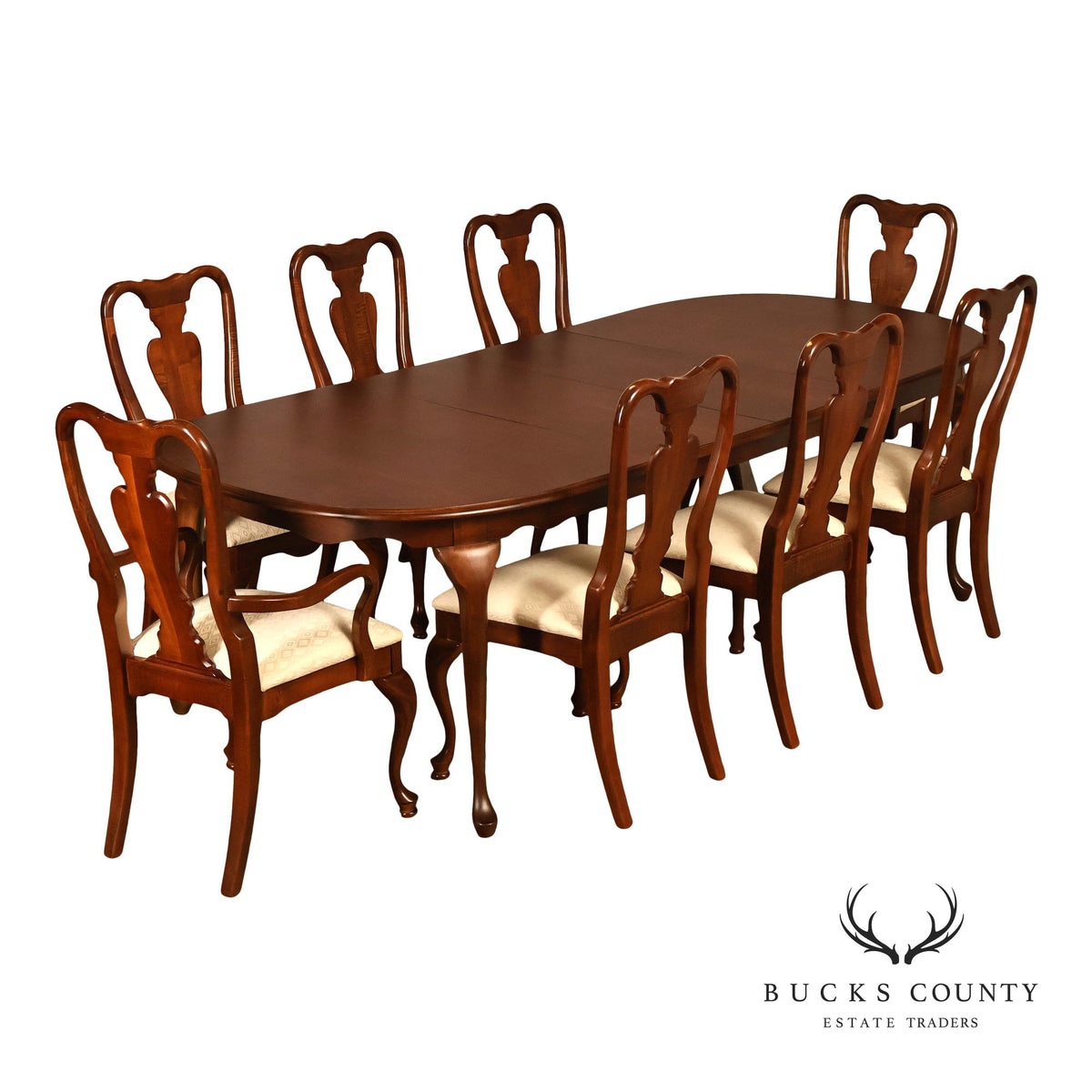 American Drew Queen Anne Style Expanding Dining Table With Eight Dining Chairs