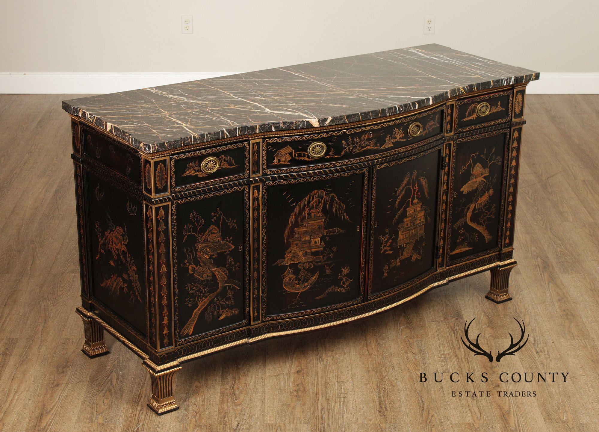 EJ Victor Newport Historic Collection Chinoiserie Marble Top Sideboard