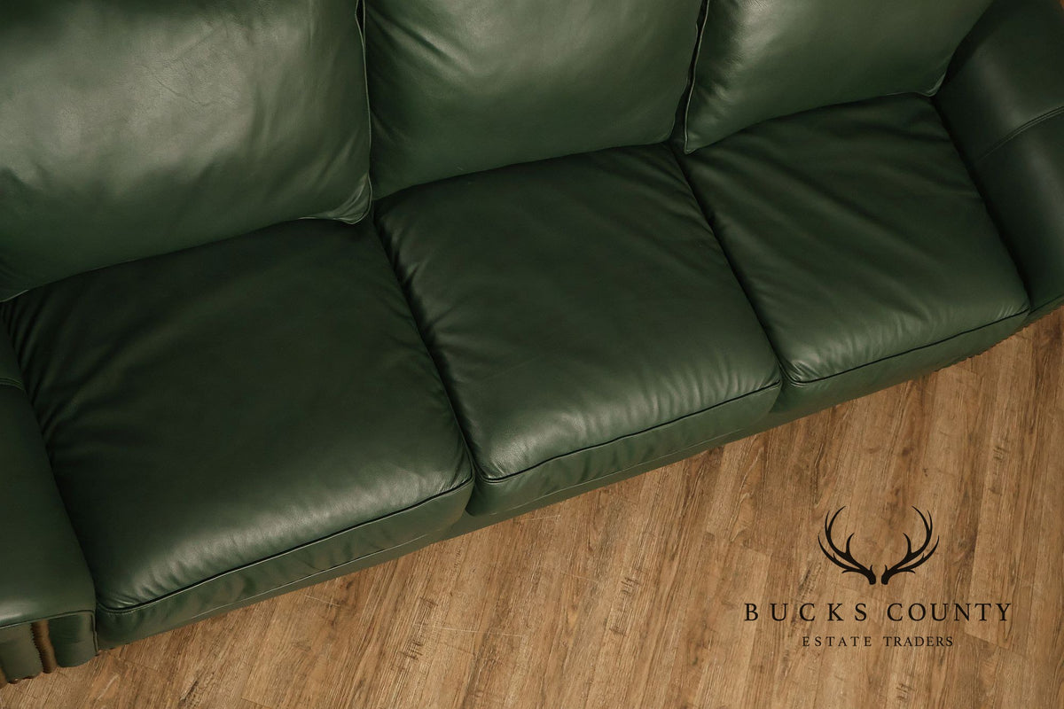 Green Leather Sleeper Sofa with Nailhead Trim