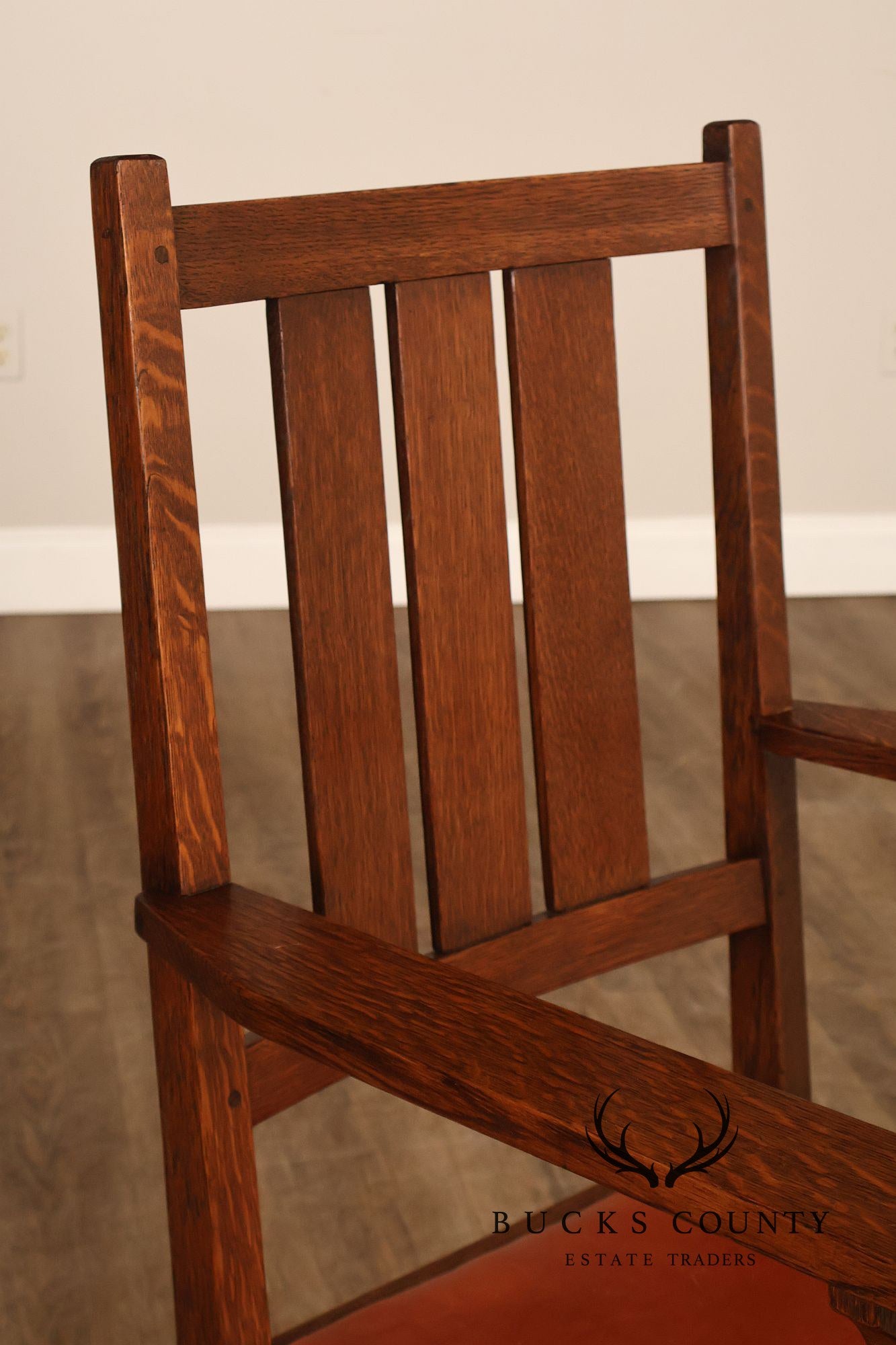 Gustav Stickley Antique Mission Oak Arts And Crafts Armchair With Leather Seat