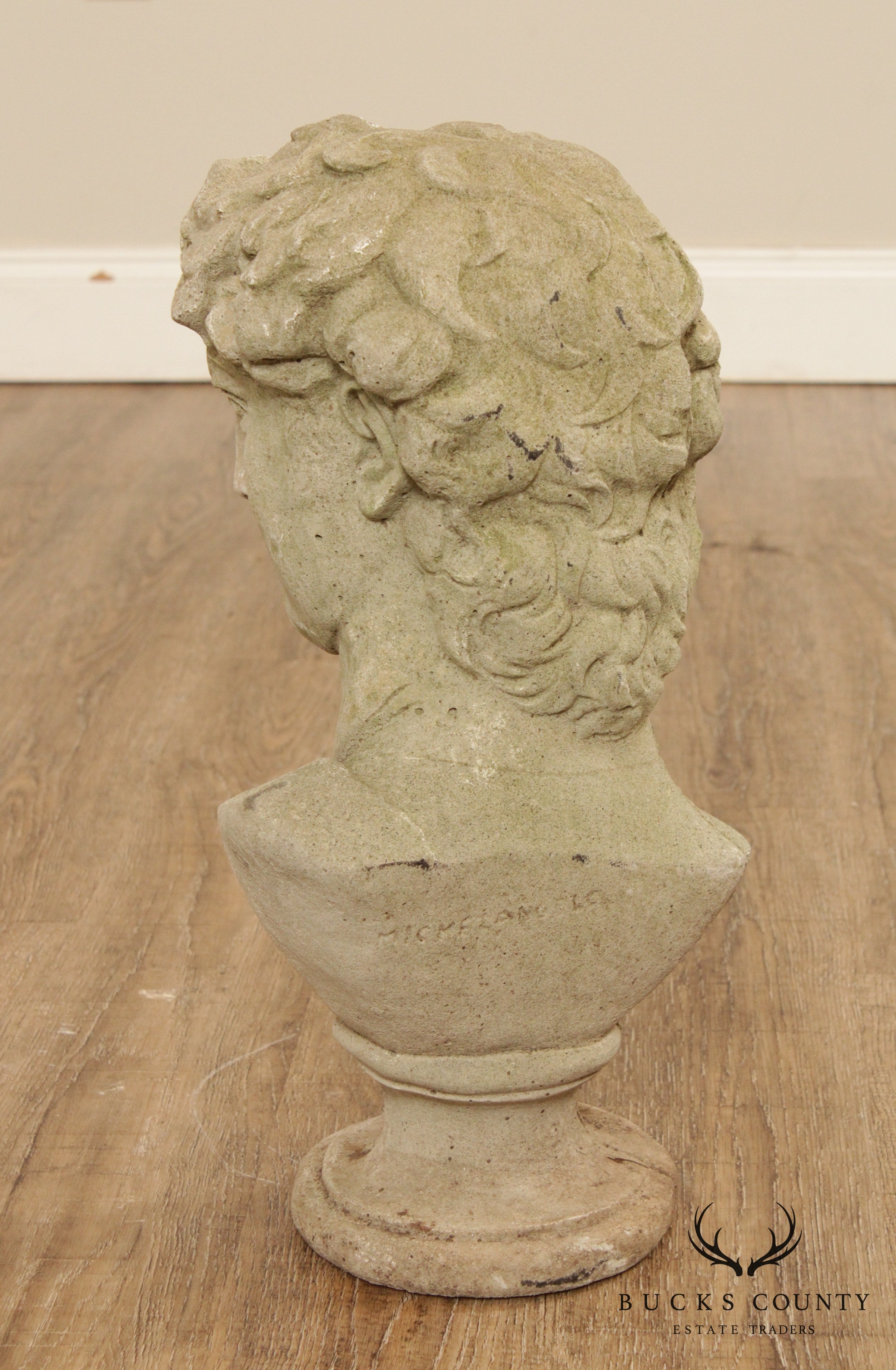 Vintage Cast Stone Garden Bust Of Michelangelo's David (B)