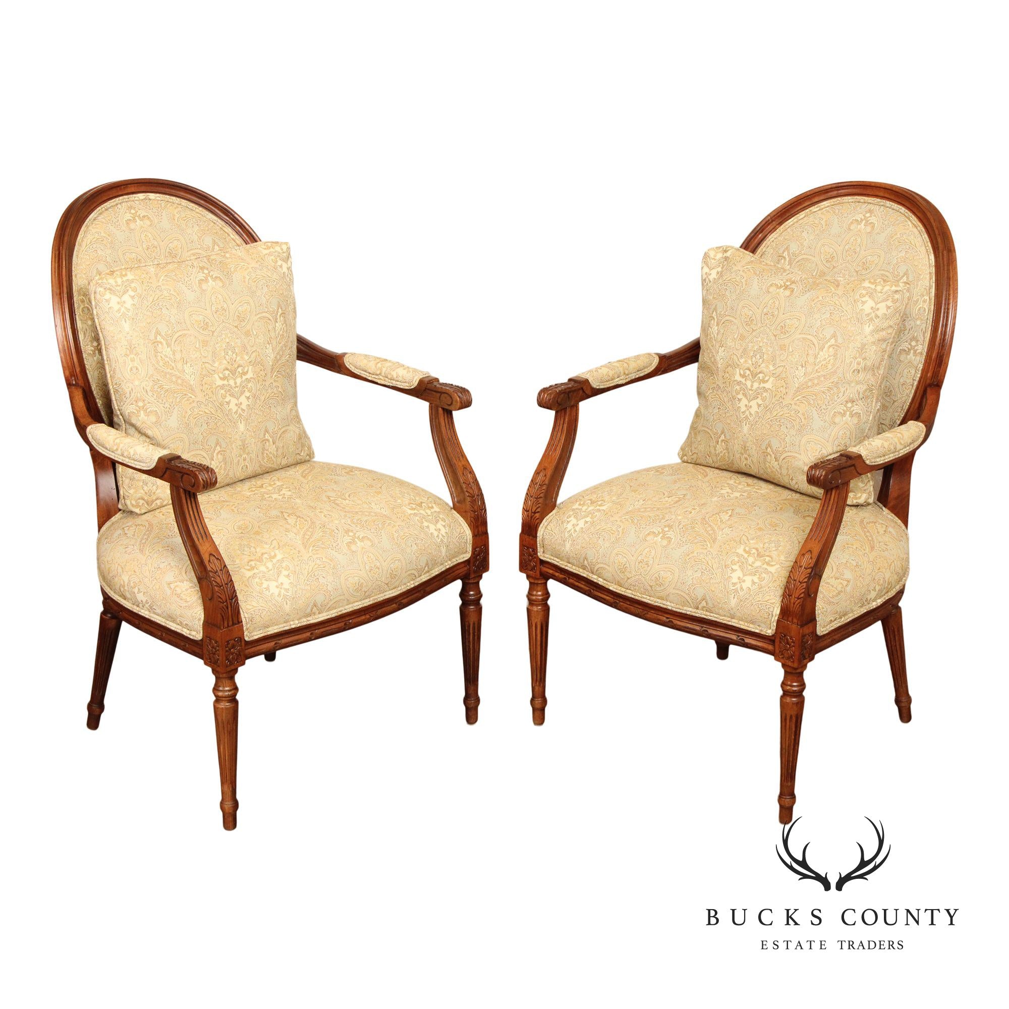 Ethan Allen French Louis XVI Style Pair Of Fauteuil Armchairs