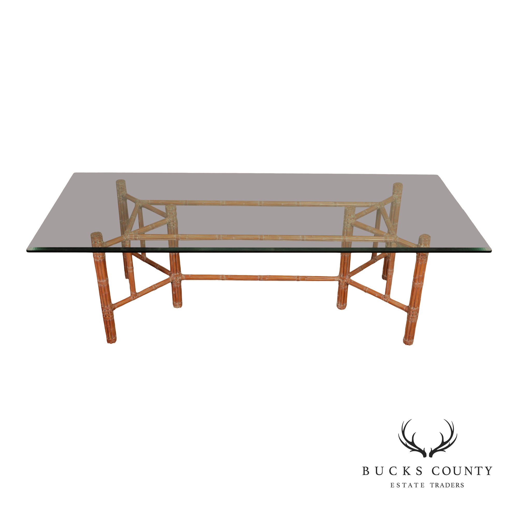 McGuire Hollywood Regency Glass Top Bamboo Dining Table