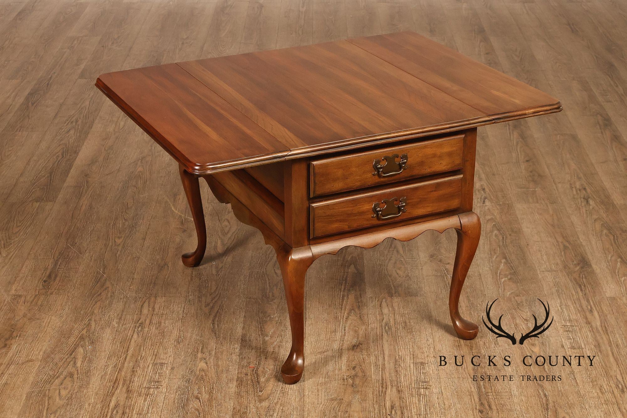 Pennsylvania House Vintage Pair Of Queen Anne Style Cherry Drop Leaf Two-Drawer End Tables