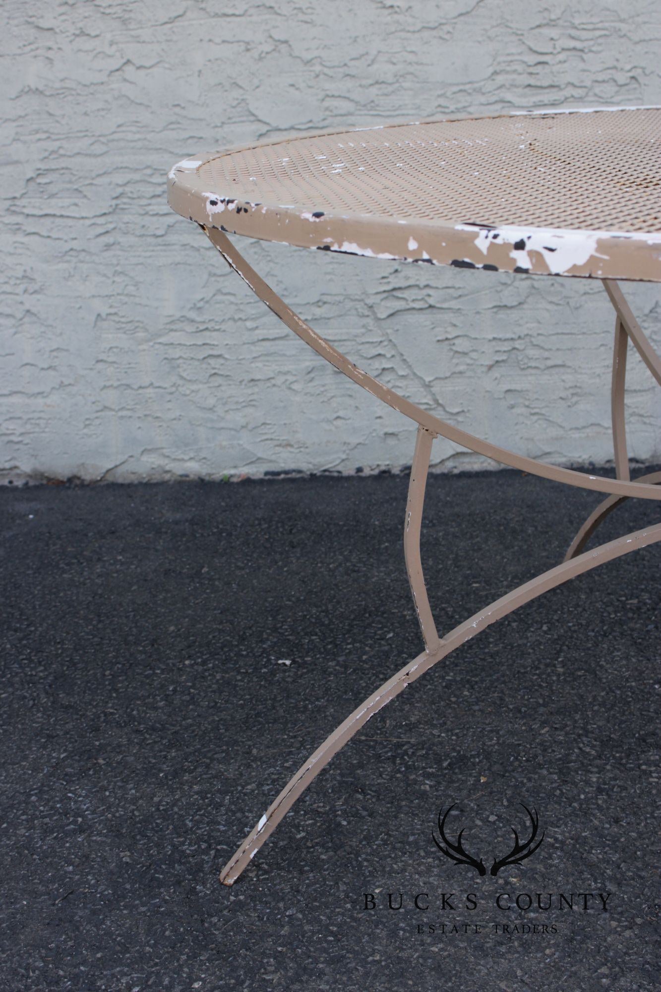 Mid Century Modern Round Wrought Iron Patio Dining Table