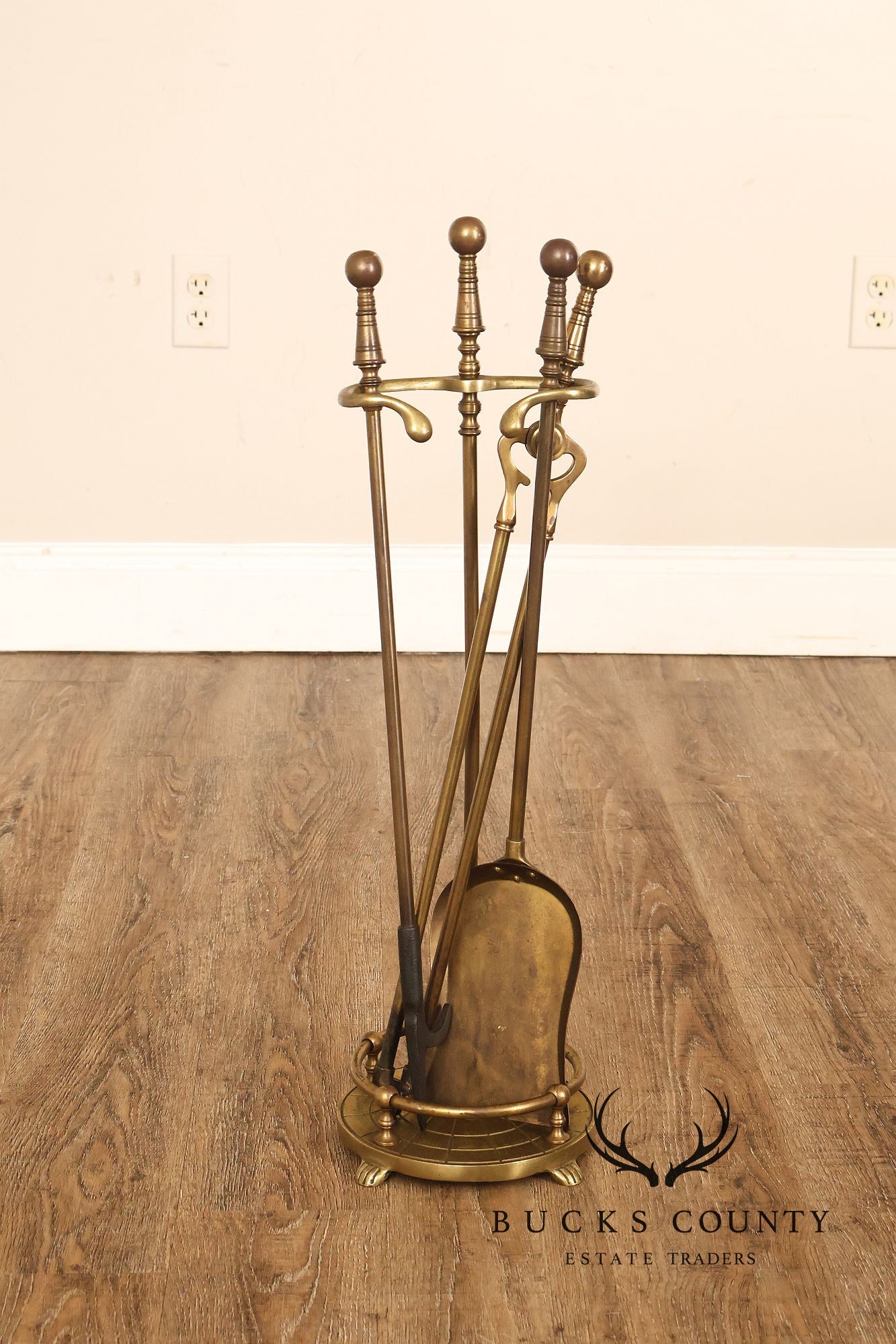 Traditional Brass Fireplace Four-Piece Tool Set