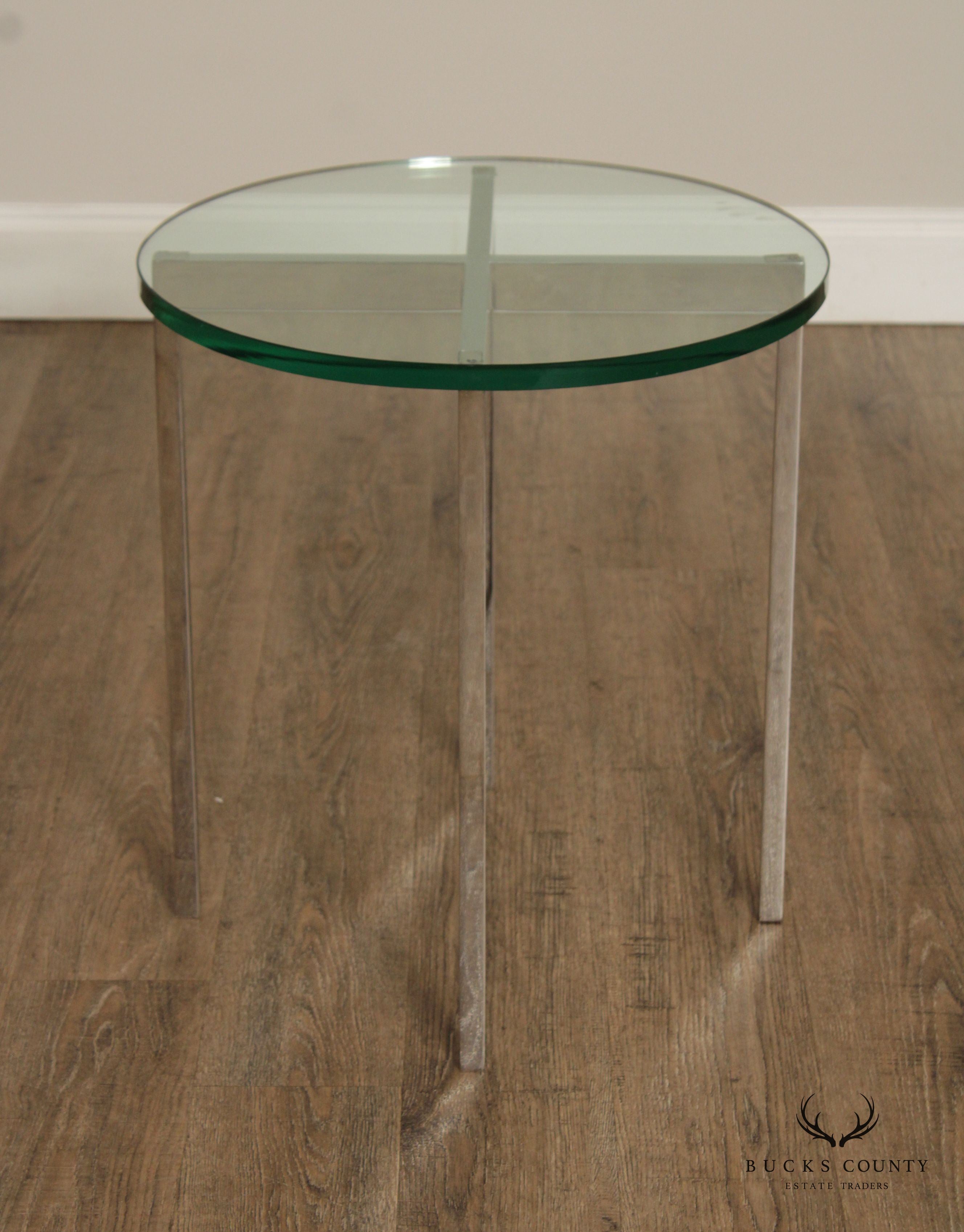 Mid Century Modern Glass Top Chrome Side Table