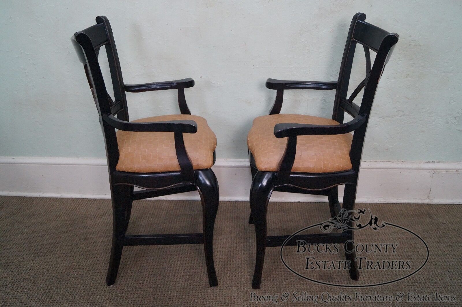 Quality Pair of French Country Style Painted Arm Chairs Bar Stools