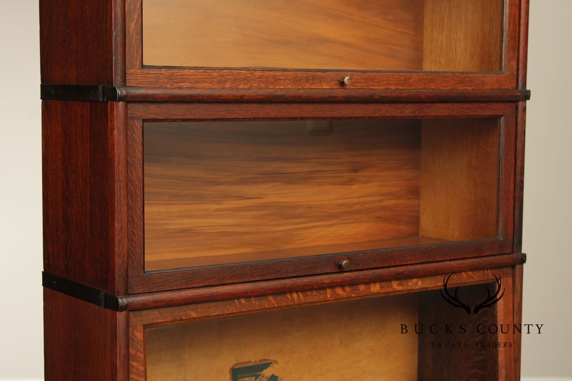 Antique Oak Five-Section Barrister Bookcase
