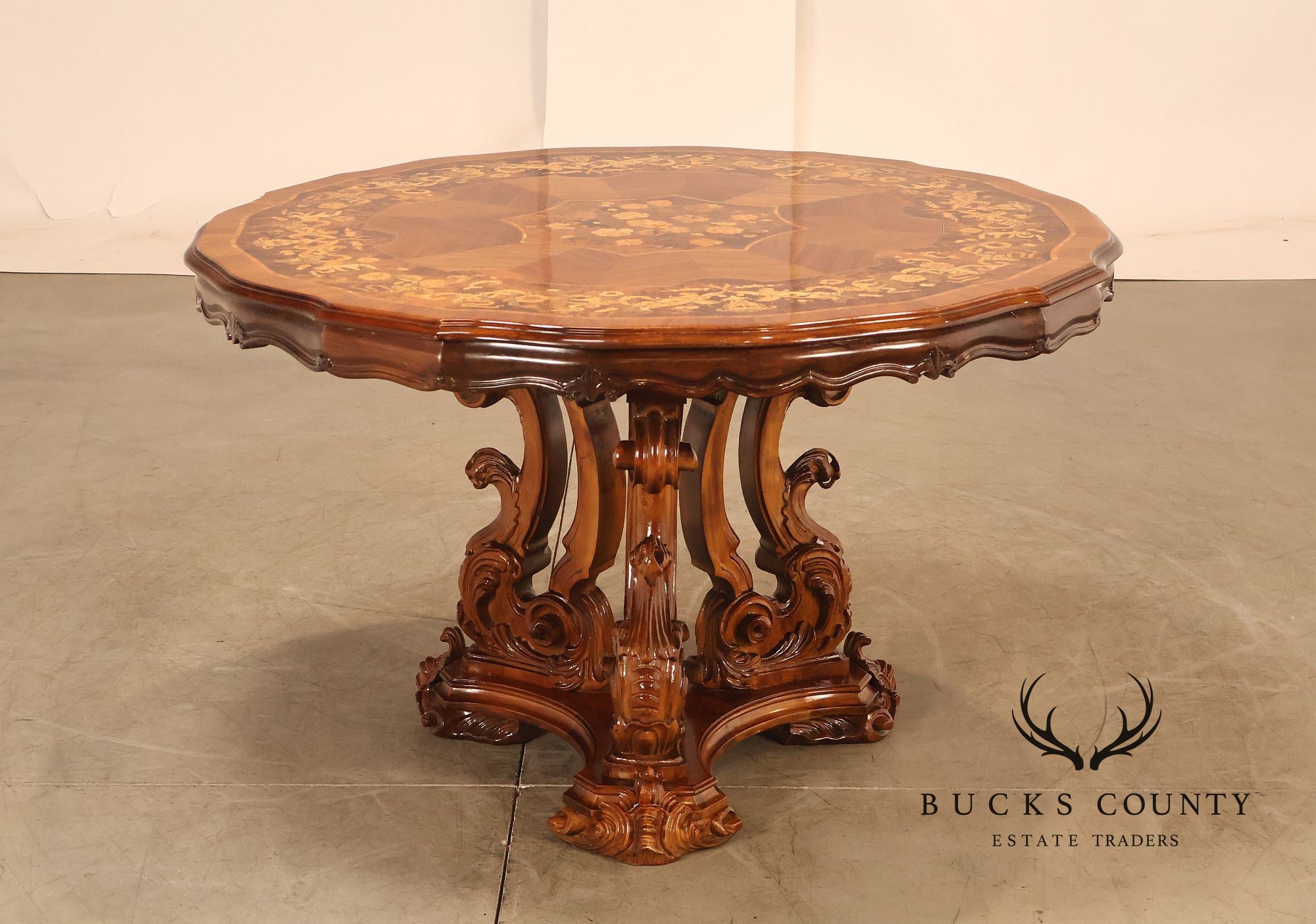 Italian Baroque Style Marquetry Inlaid Center Table