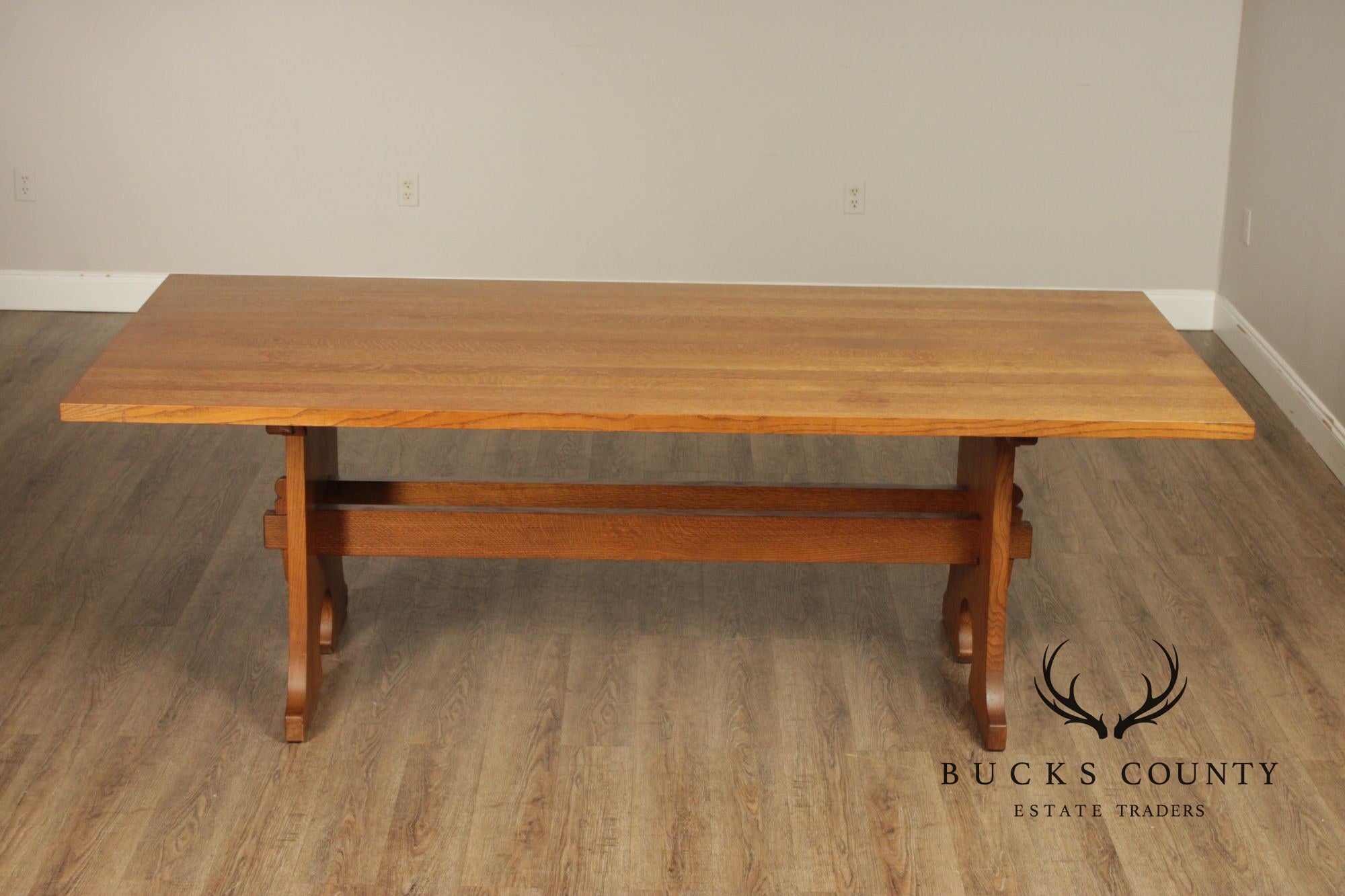 Stickley Mission Collection Oak Keyhole Trestle Dining Table