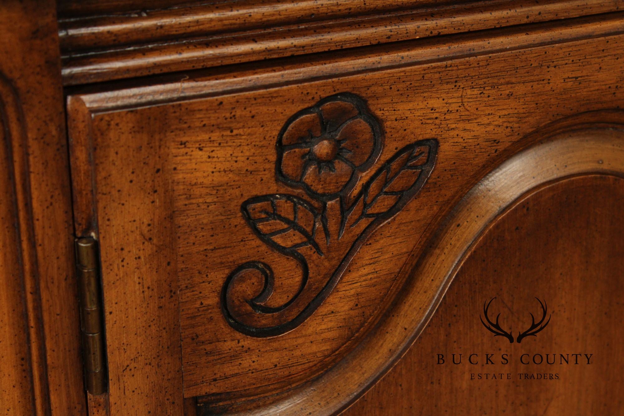 French Provincial Style Vintage Narrow Walnut Console Cabinet