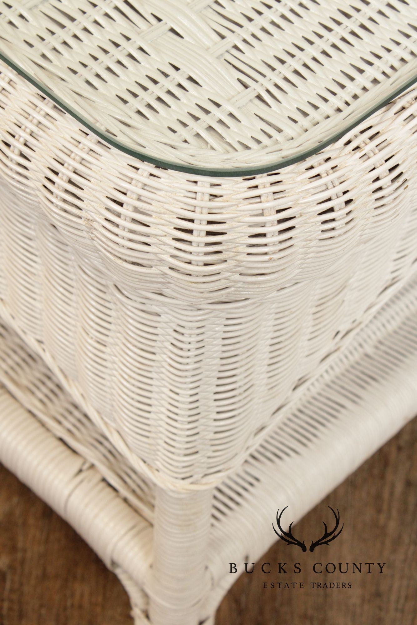 White Wicker Glass Top Coffee Table