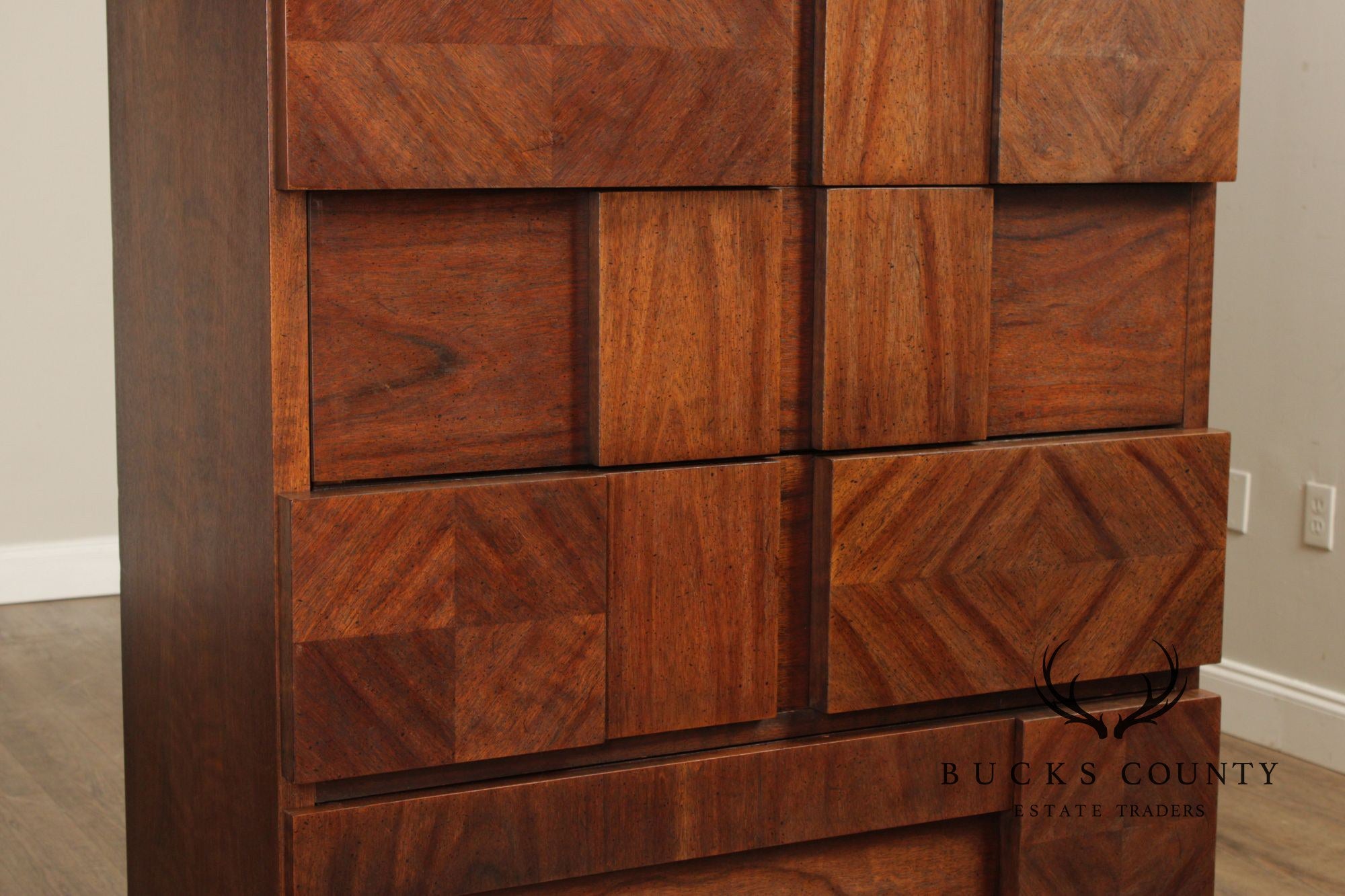 Lane Brutalist Mid Century Walnut High Chest