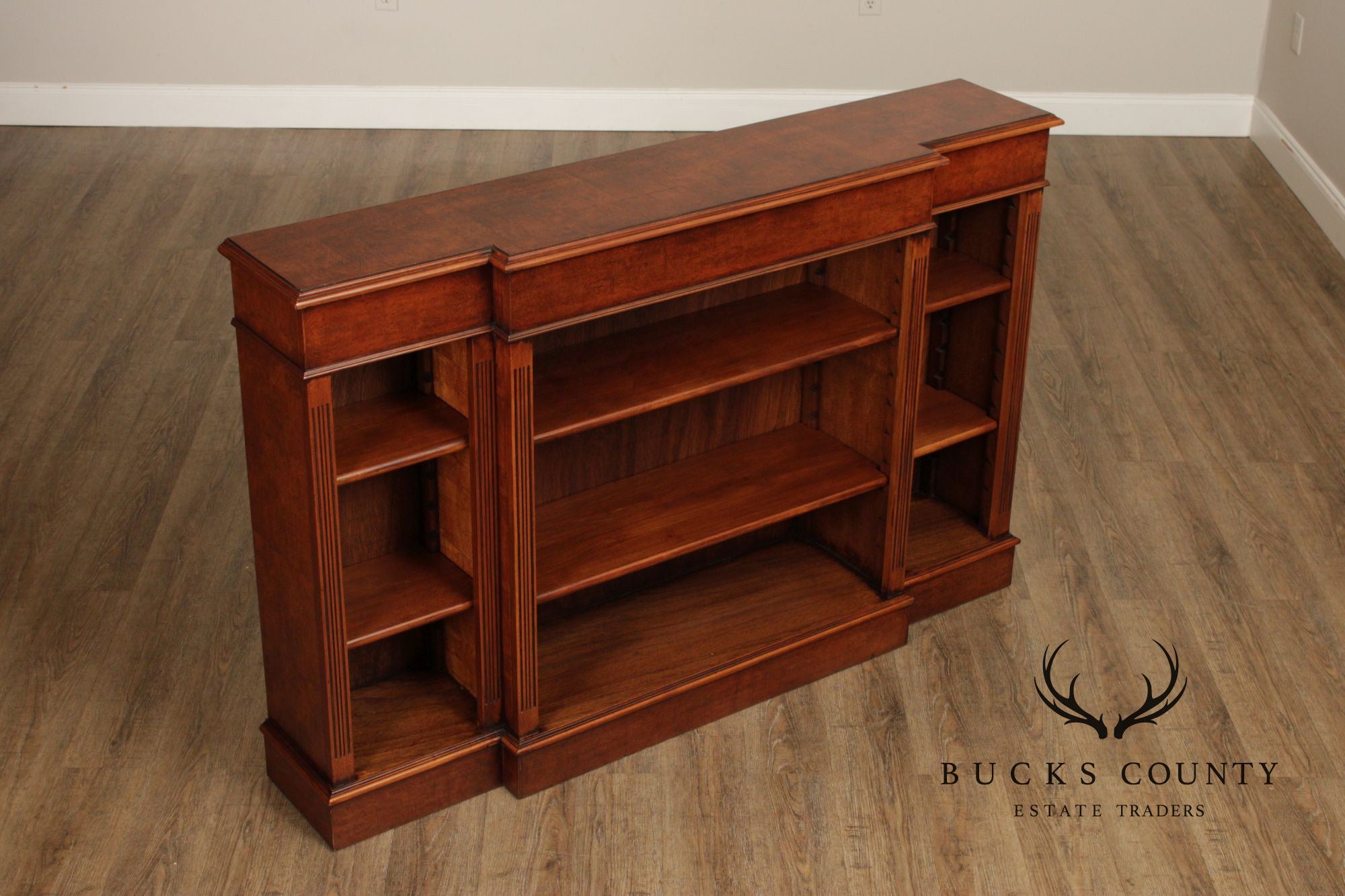 Quality Pair Of English Walnut Open Bookcases