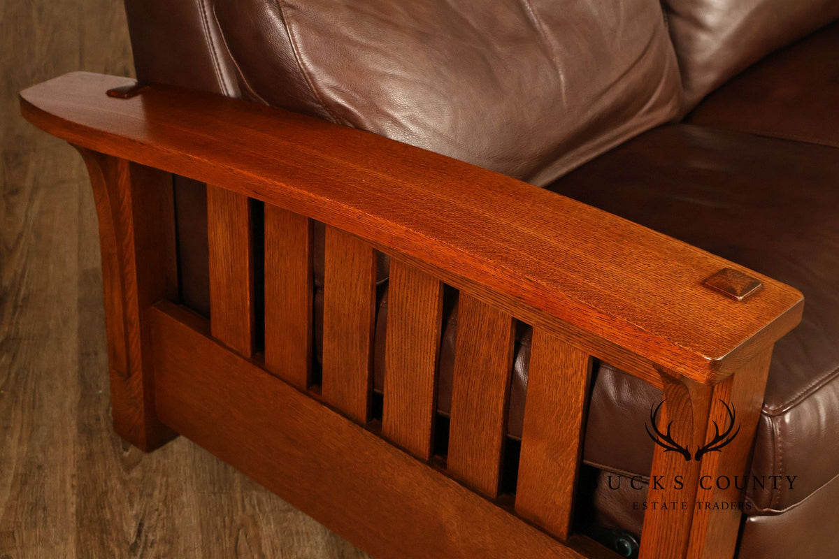 Stickley Orchard Street Mission Oak Leather Power Motion Sofa
