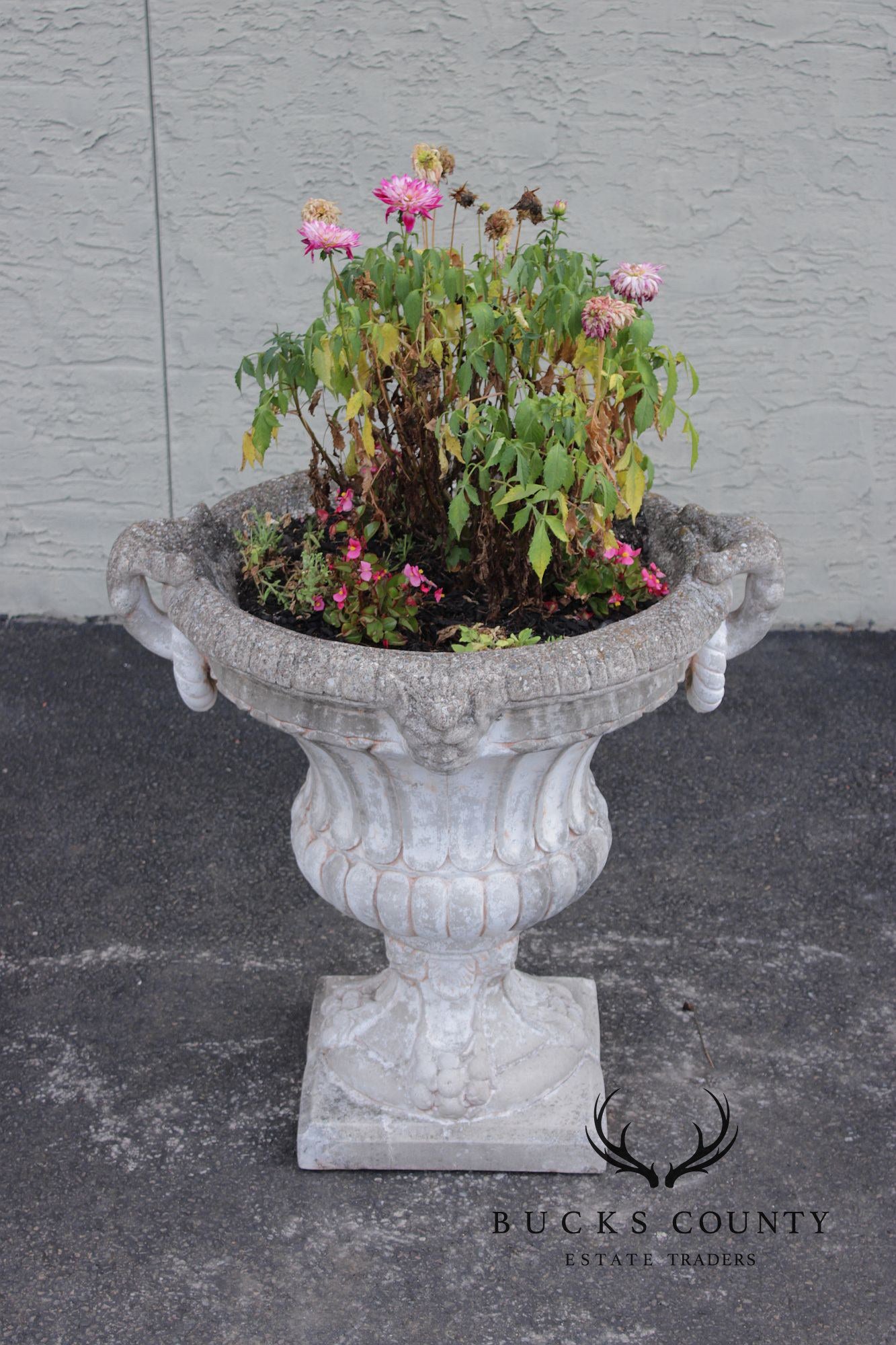 Classical Style Pair of Cast Stone Garden Urns