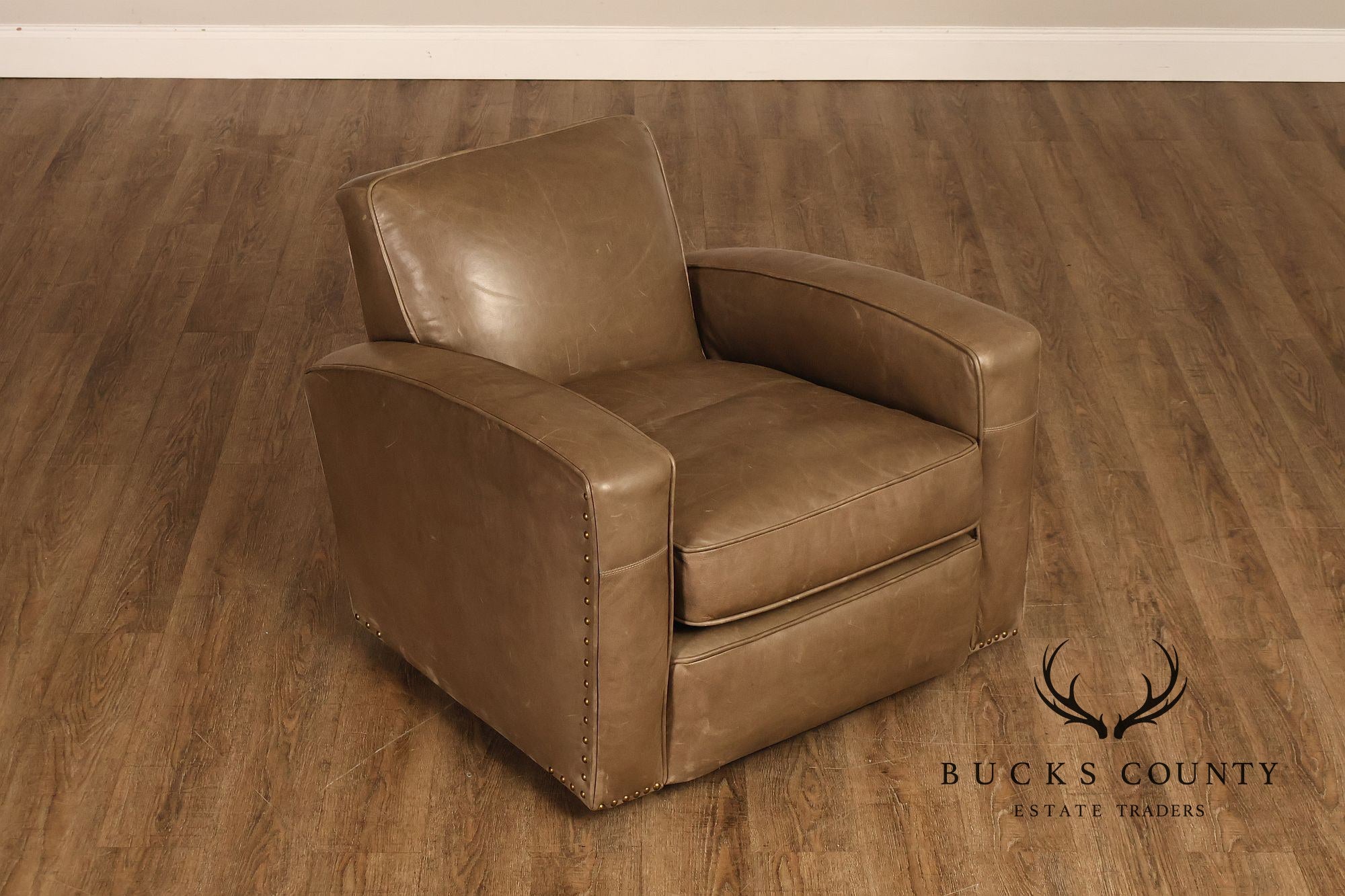 Restoration Hardware Pair Of Leather Swivel Club Chairs
