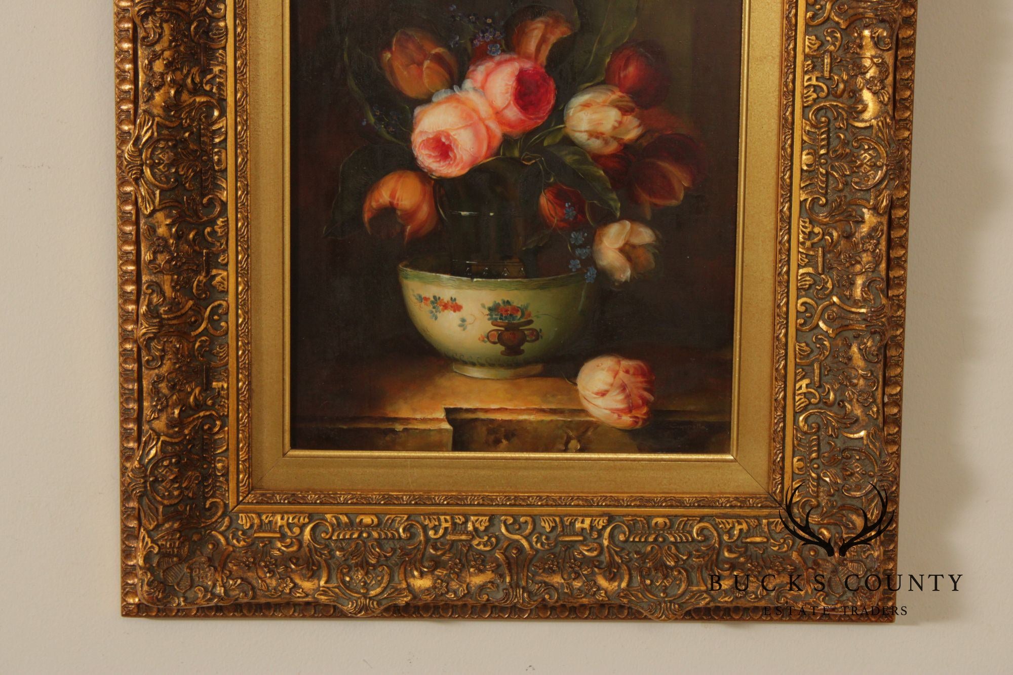 Giltwood Framed Still-Life Print, Signed