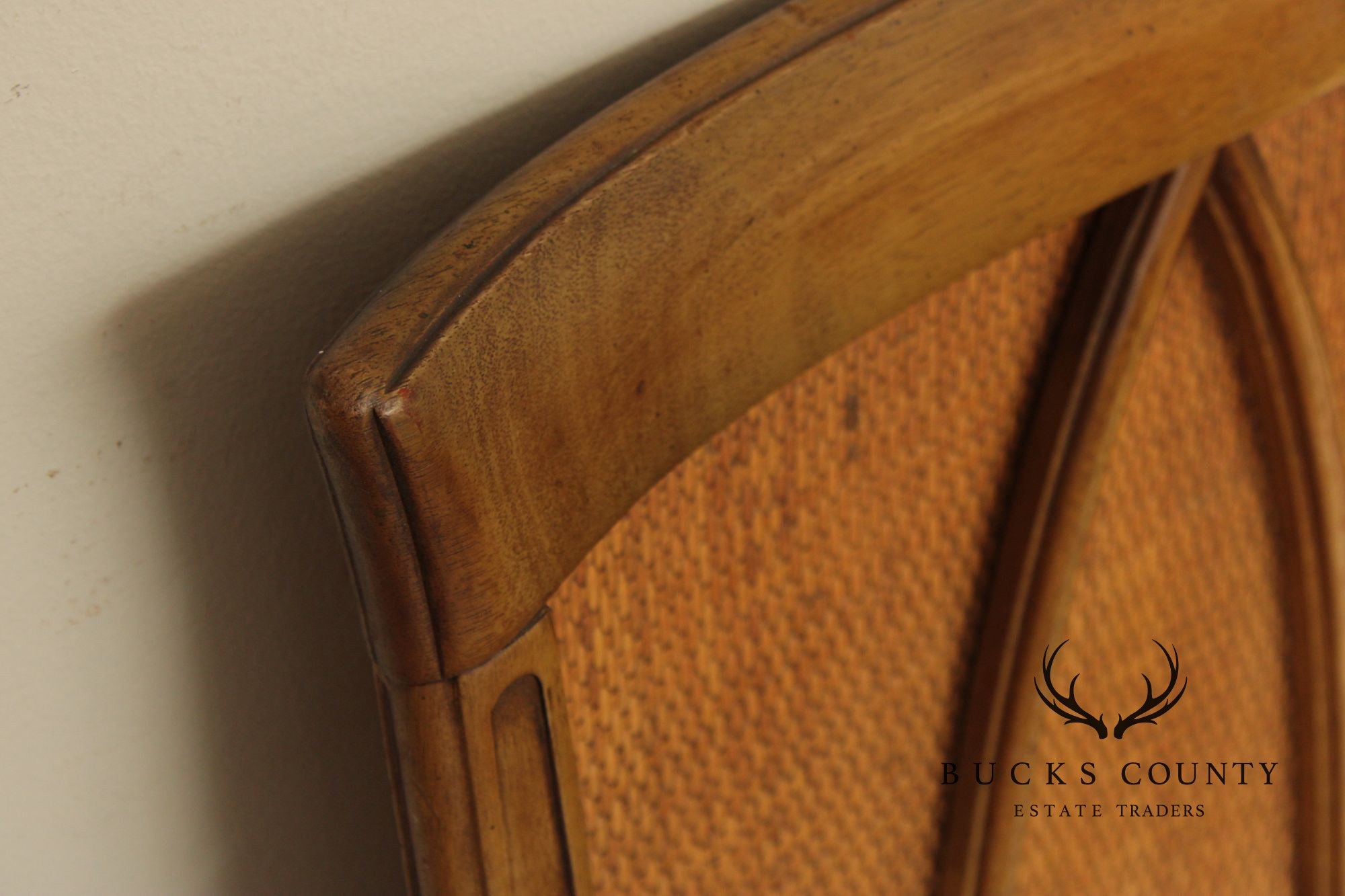 Mid Century Modern Walnut and Rattan Full-Size Headboard