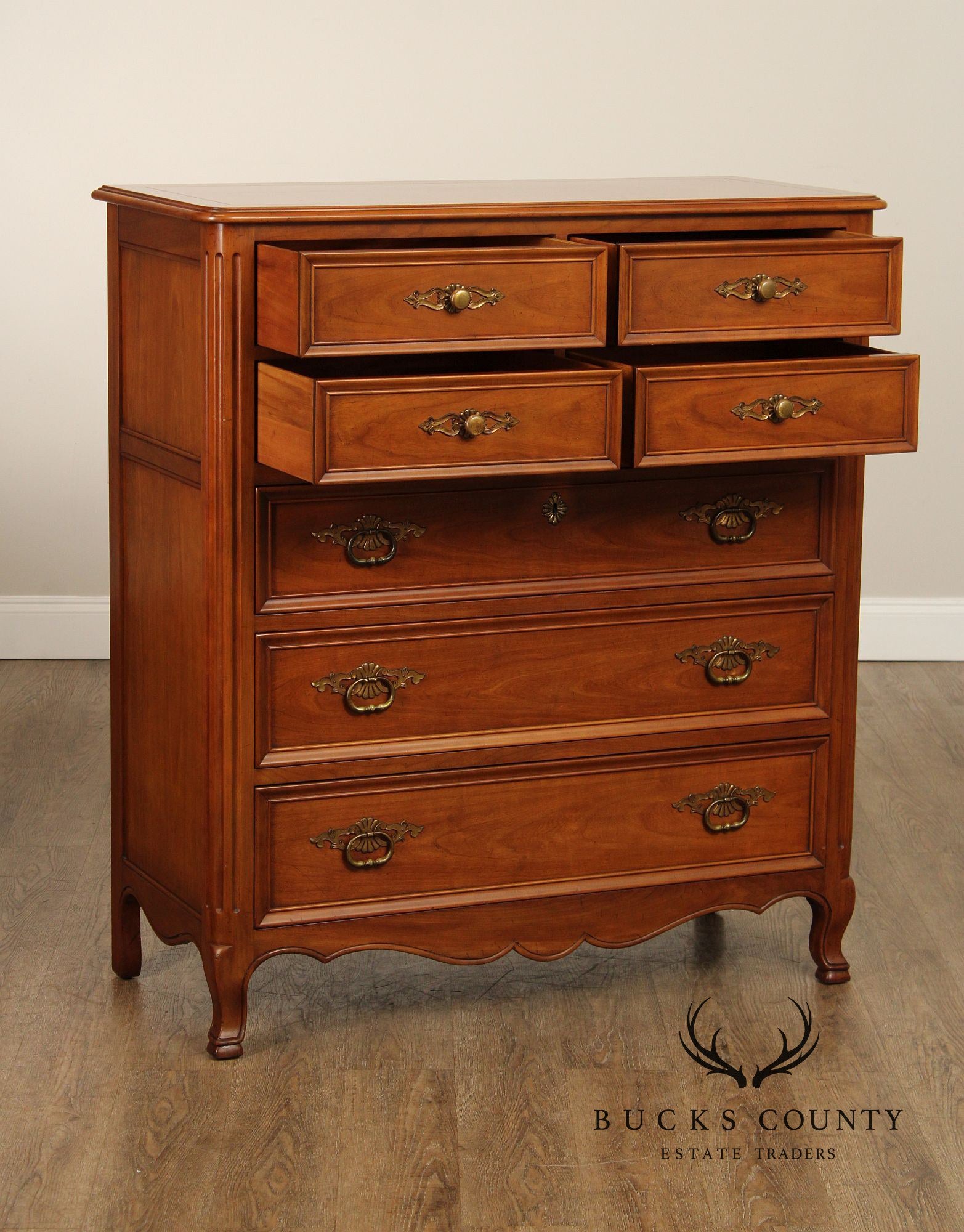 Kindel French Provincial Style Fruitwood Tall Chest