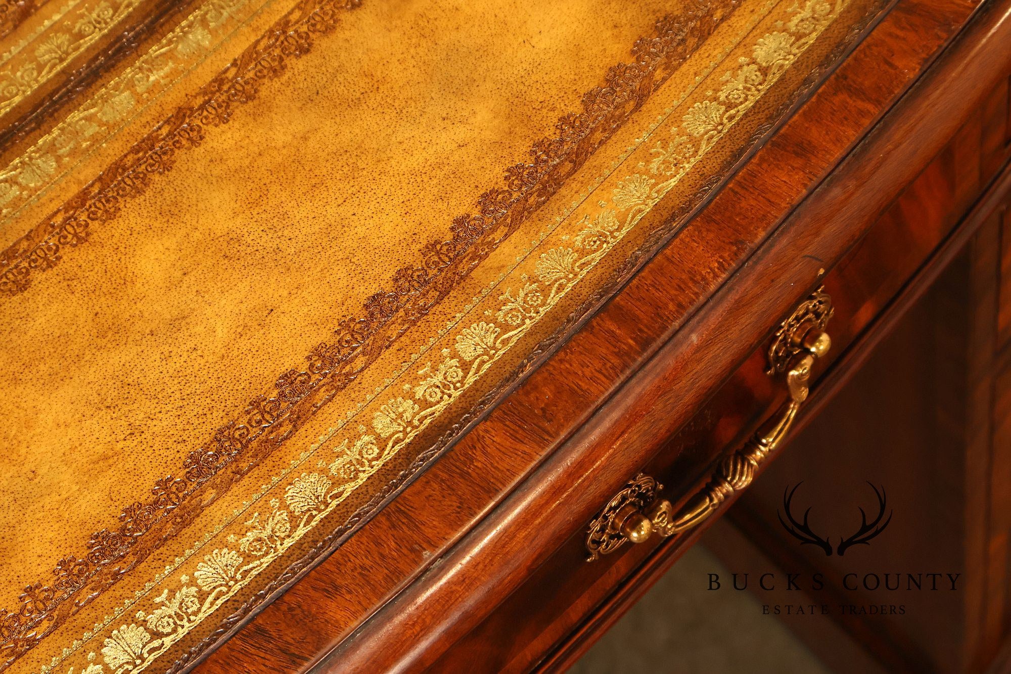 Maitland Smith Oval Mahogany Leather Top Executive Partner's Desk