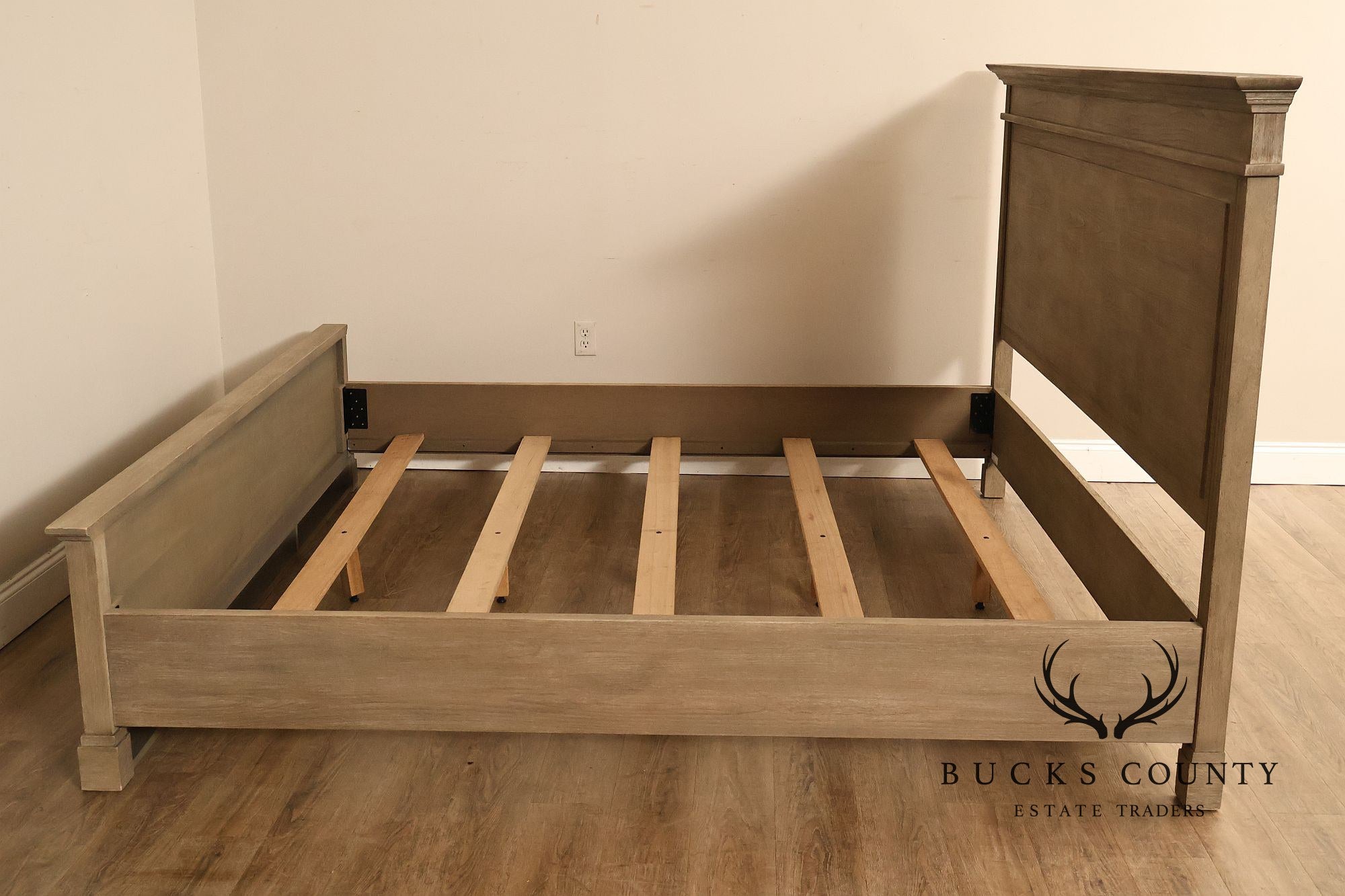 Natural Rustic Gray Finished King Size Country Style Panel Bed Frame