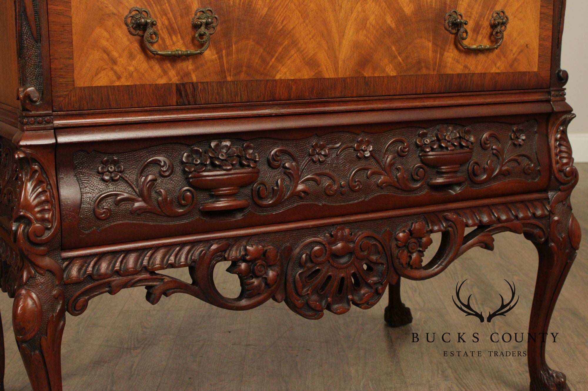 1930's Georgian Style Carved Mahogany Tall Chest