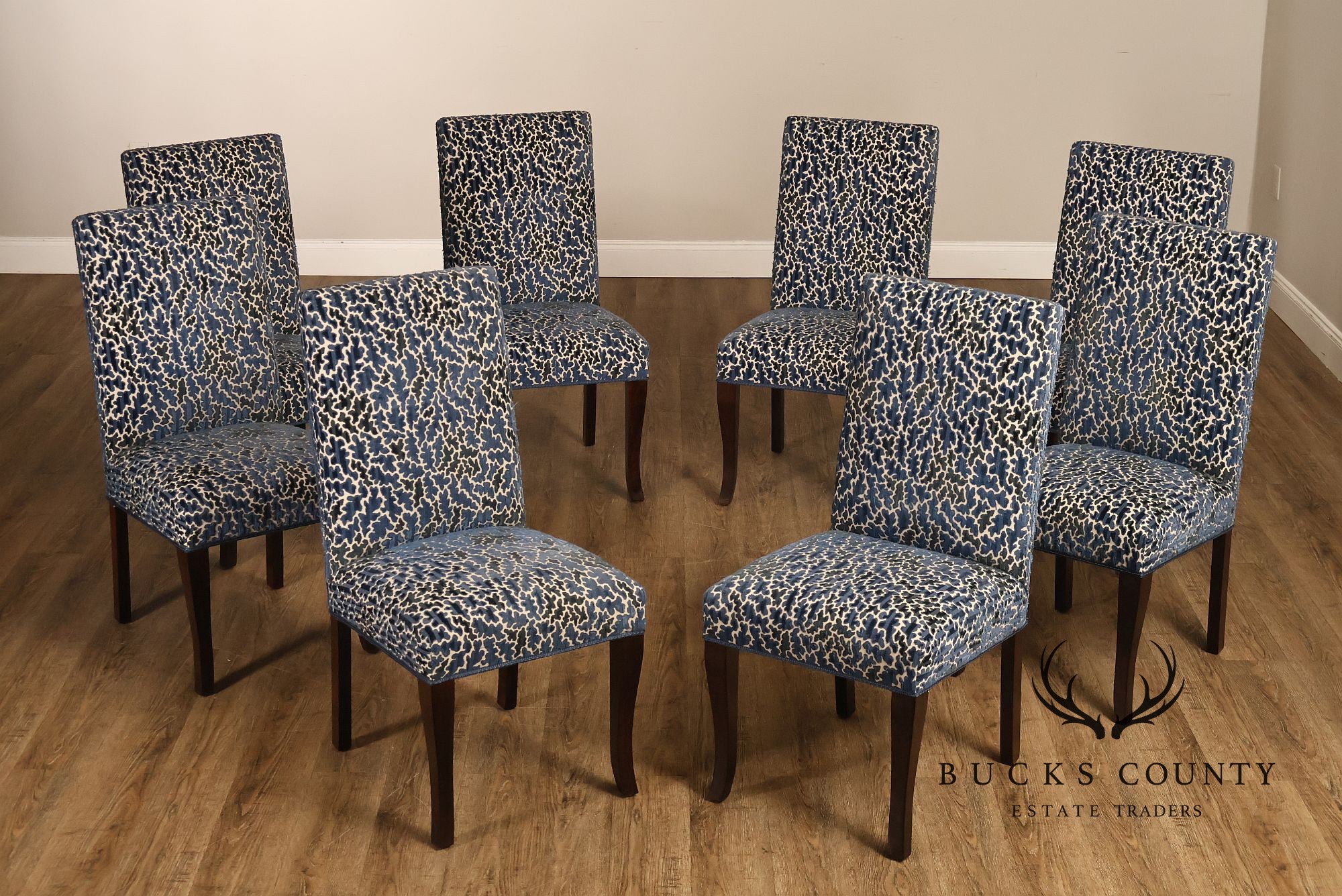 Contemporary Set of Eight Upholstered Dining Chairs
