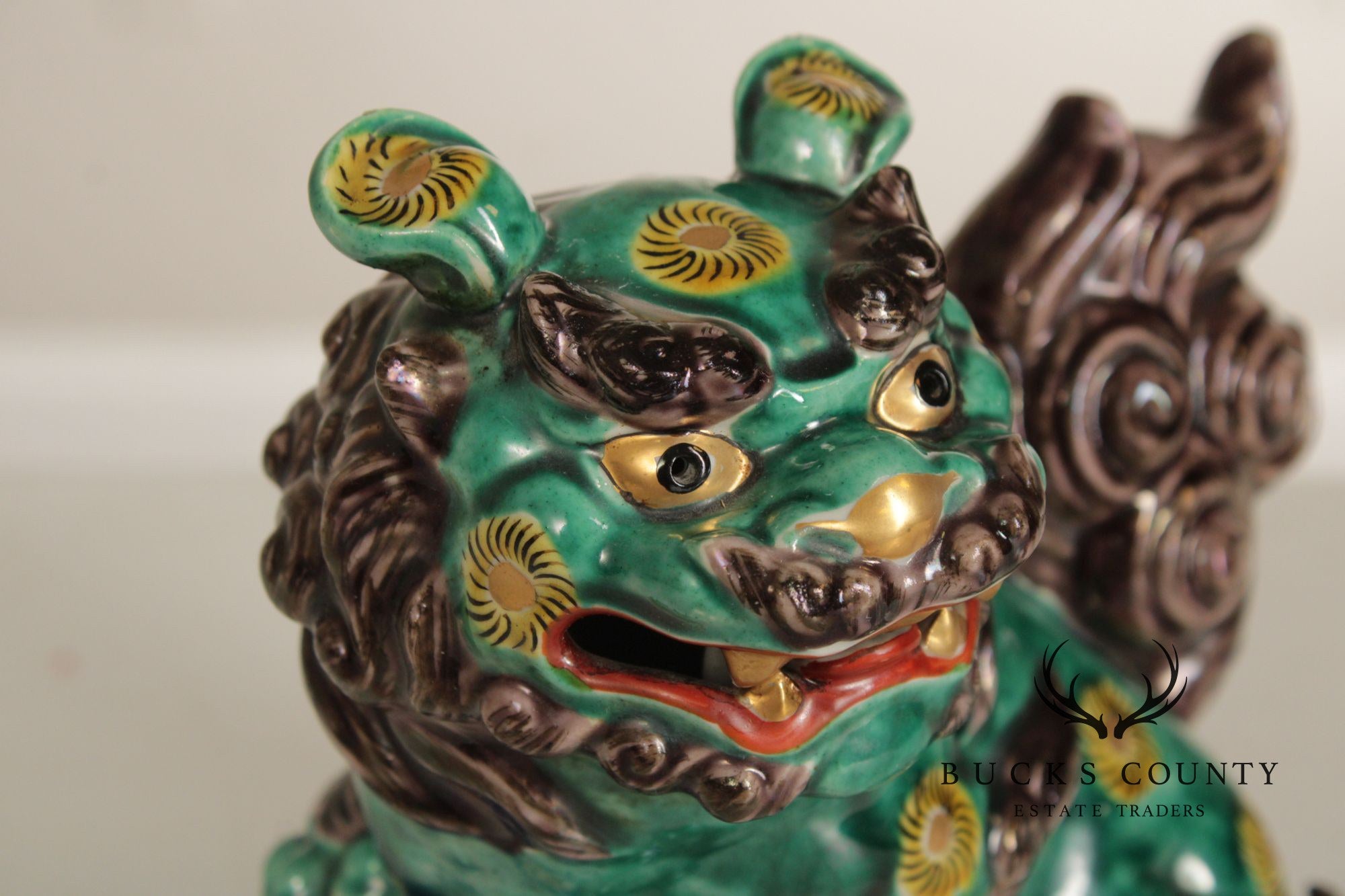 Vintage Chinese Pair of Painted Porcelain Foo Dogs