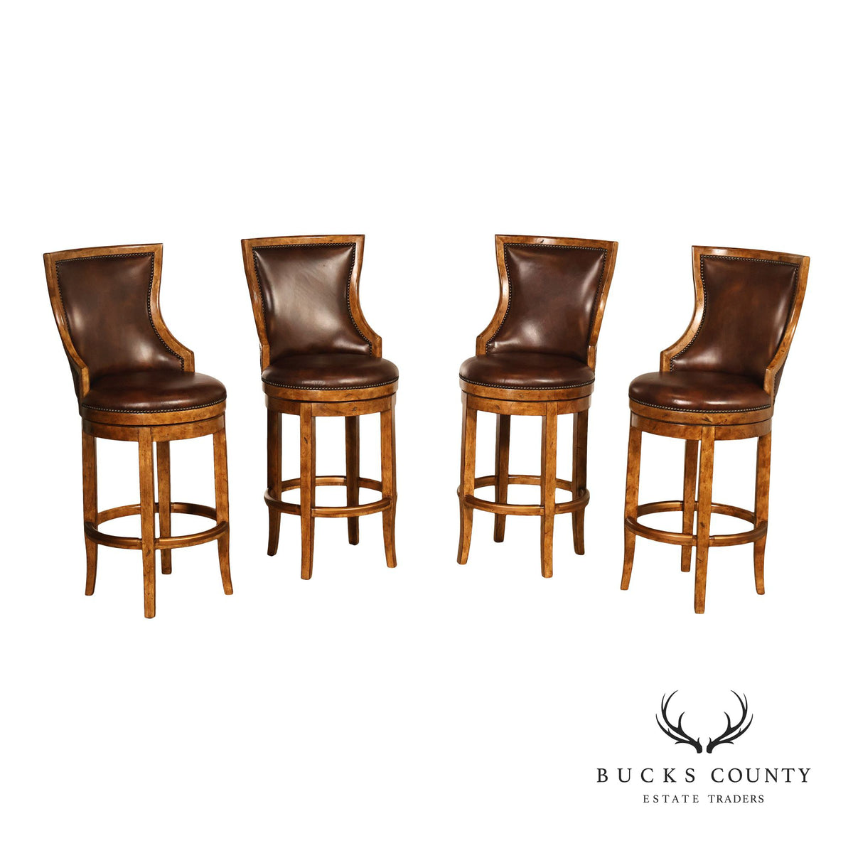 Contemporary Set Of 4 F aux Leather Upholstered Bar Stools
