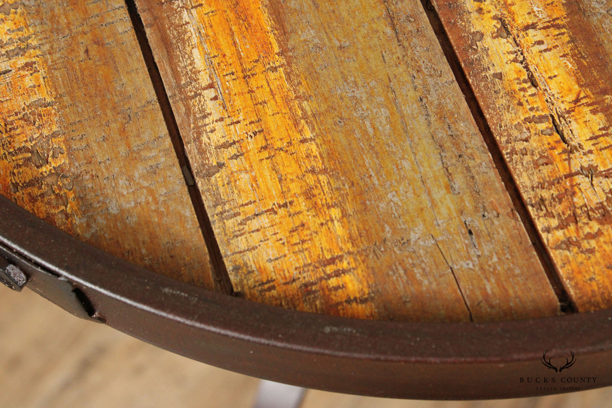 Industrial Style Iron And Round Wood Top Side Table