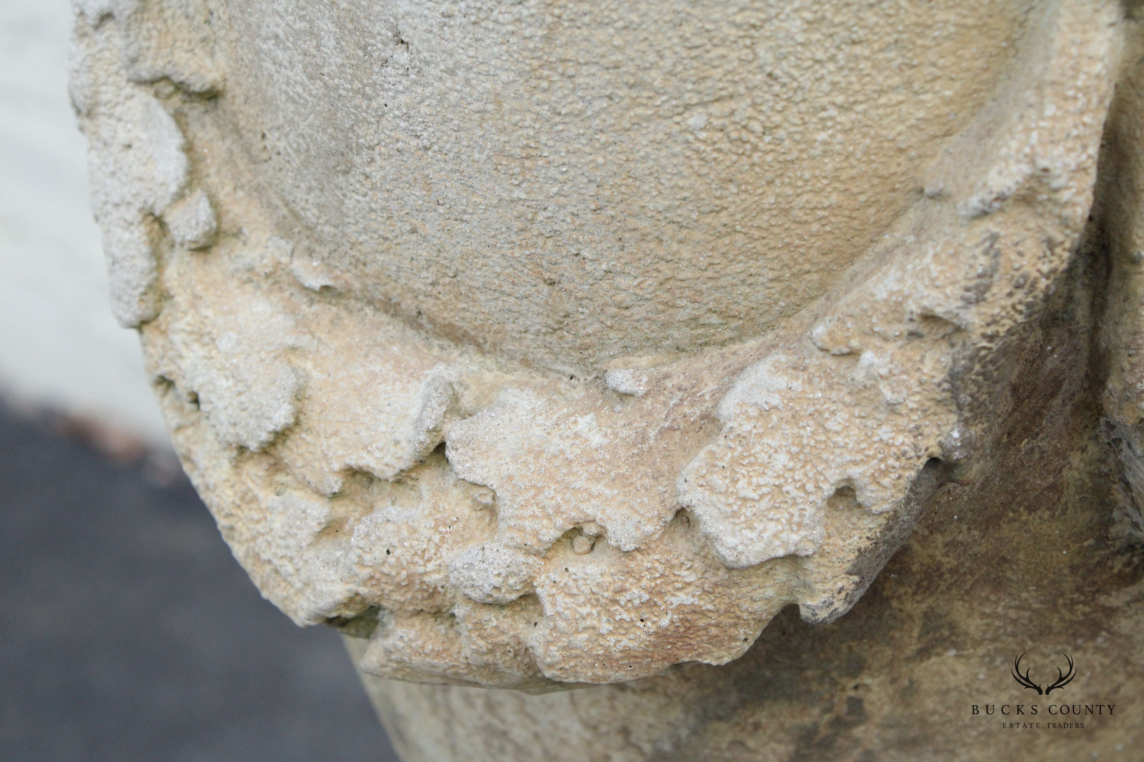 Pair Of Neoclassical Style Cast Stone Garden Urns On Pedestals