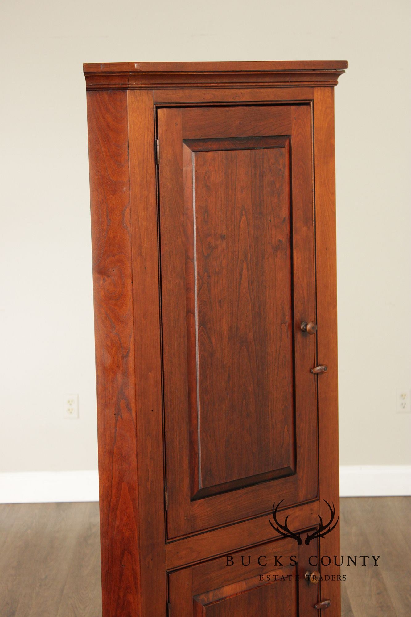 Primitive Two-Door Cherry Narrow Corner Cupboard