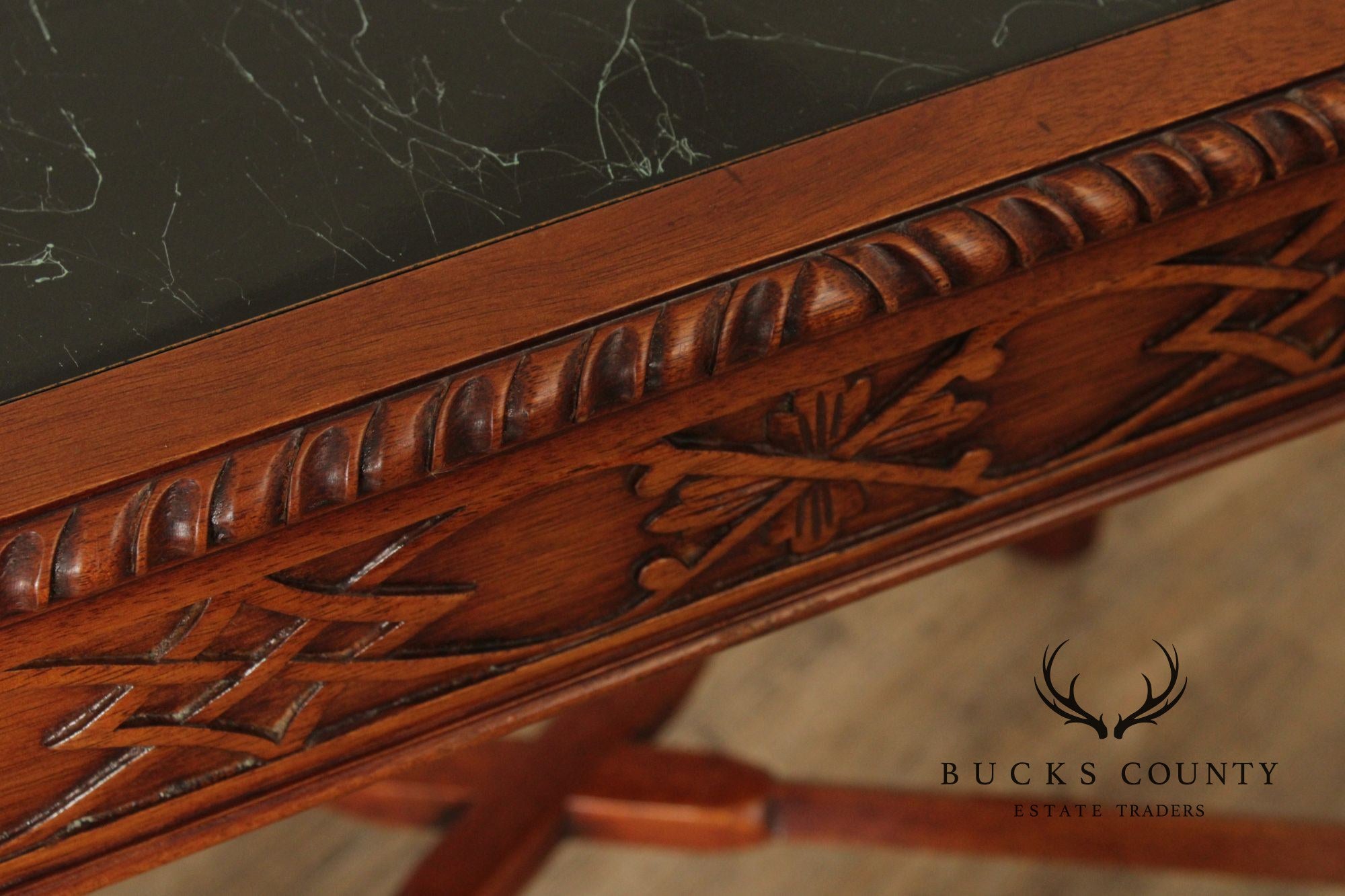 Chinese Chippendale Style Marble Top Mahogany Accent Table