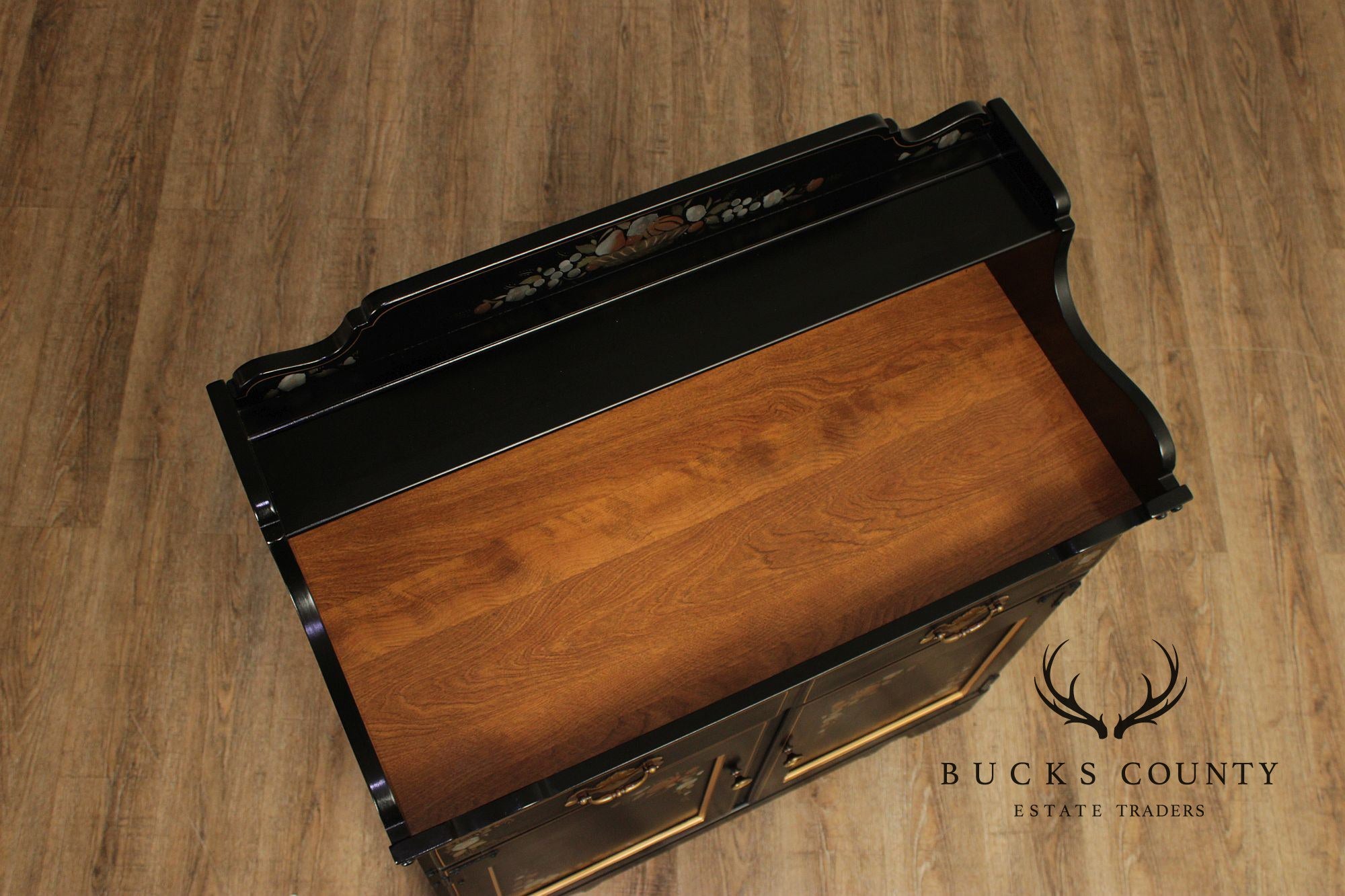 Ethan Allen Hitchcock Style Hand Painted Black Lacquer Dry Sink