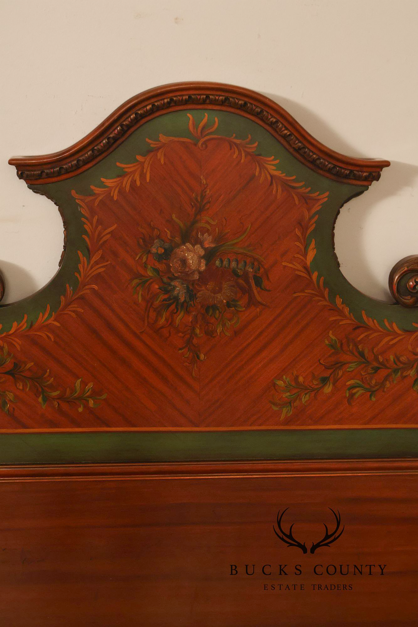 Edwardian Paint Decorated Satinwood Twin Headboard